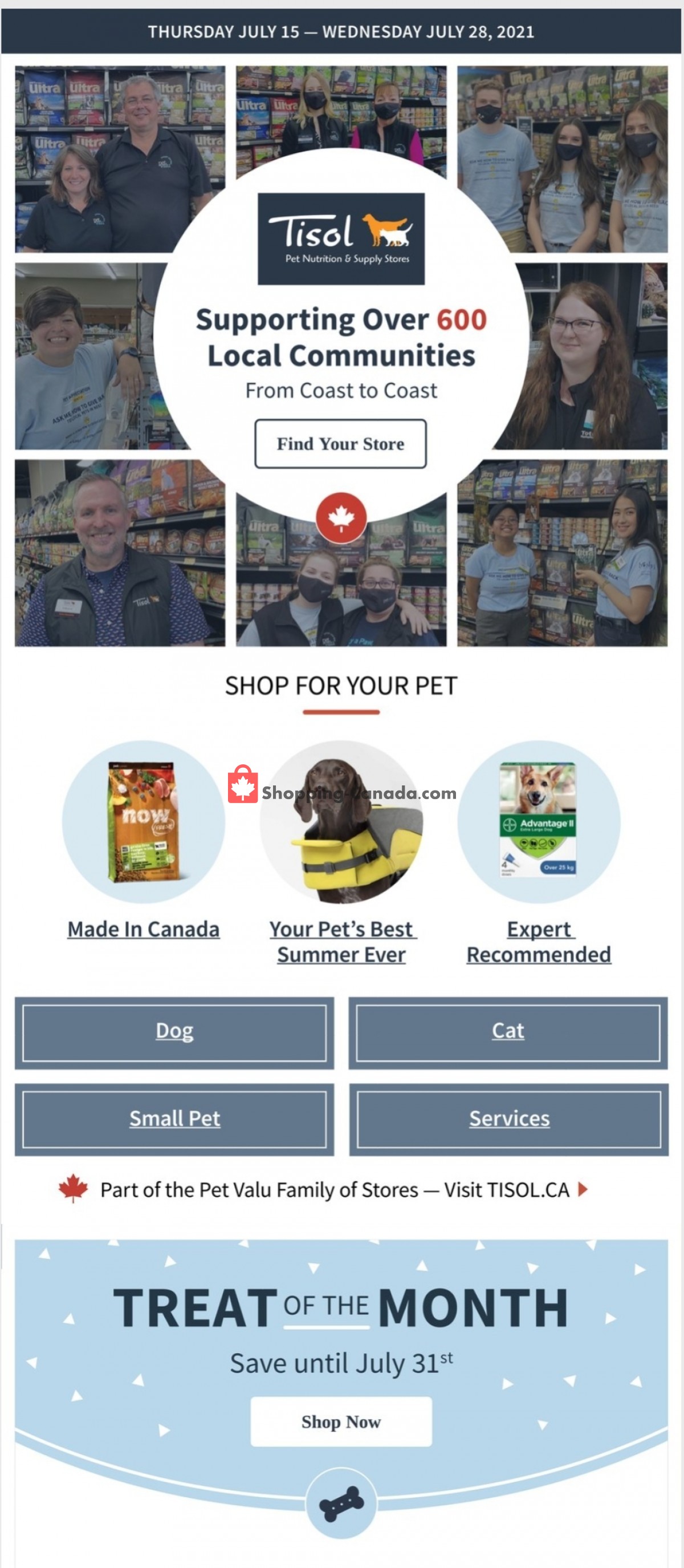 Tisol Pet Nutrition And Supply Stores flyer from Thursday July 15, 2021 to Wednesday July 28, 2021 - page 1