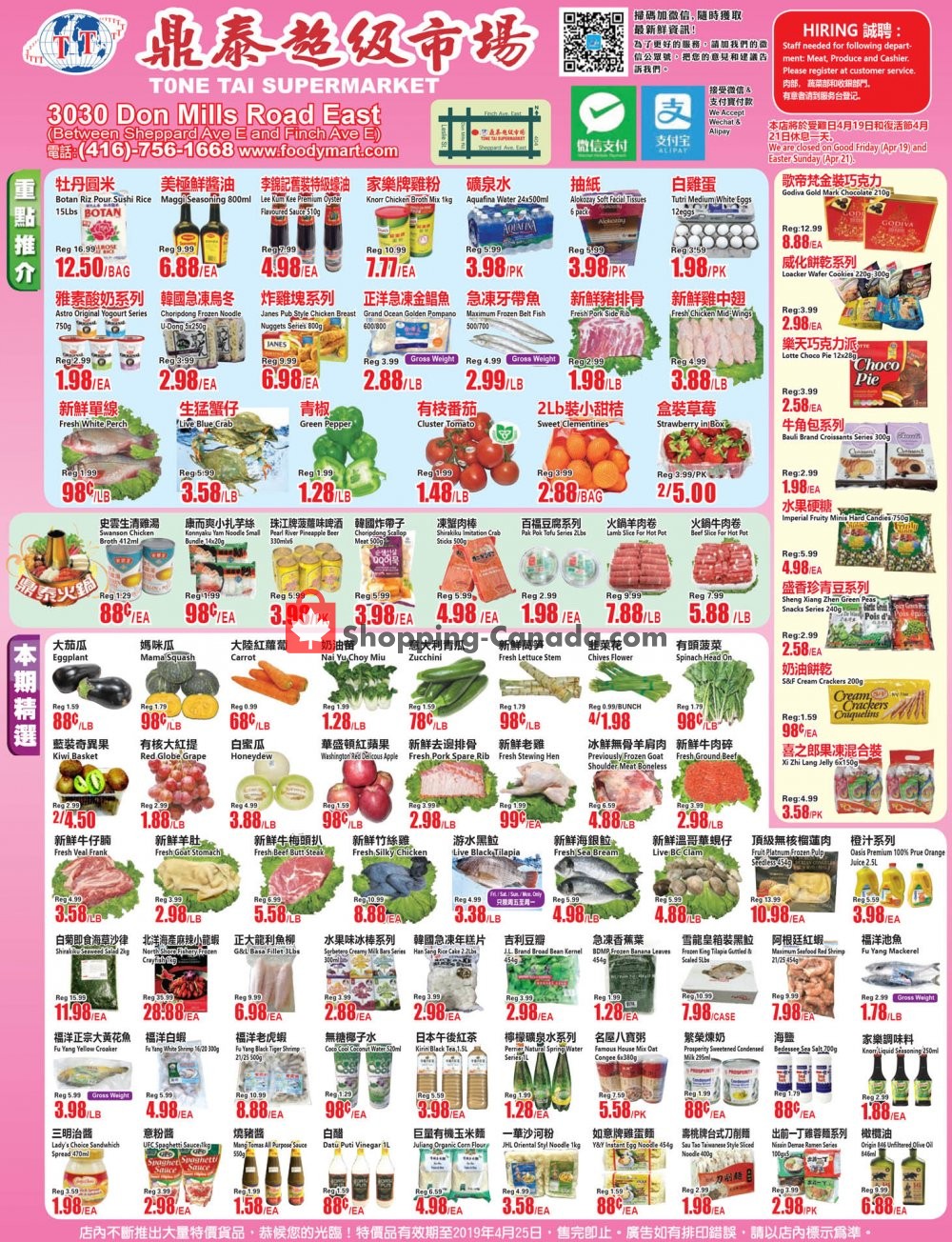 Tone Tai Supermarket flyer from Friday April 19, 2019 to Thursday April 25, 2019 - page 1