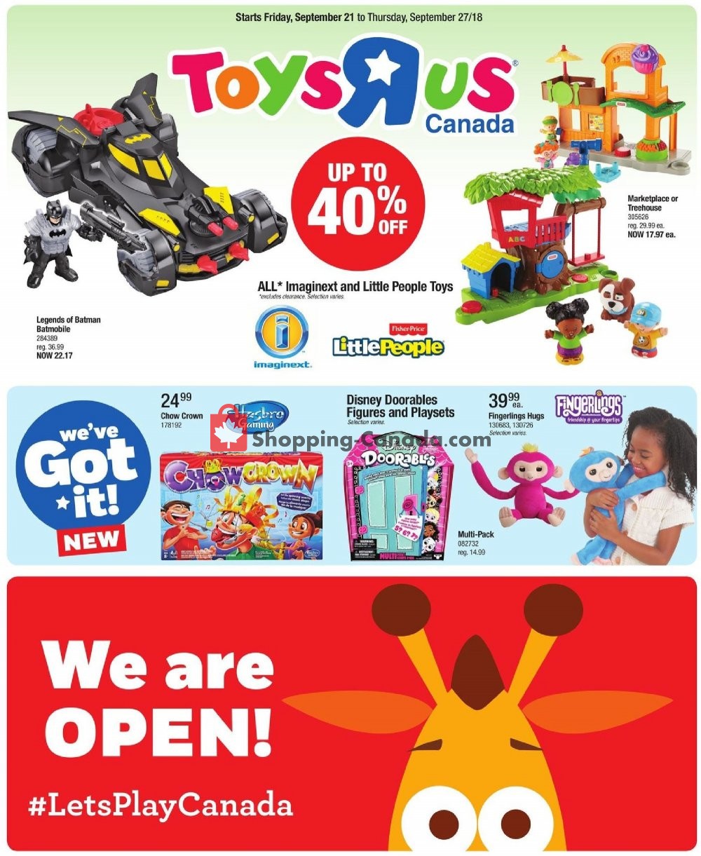 Toys R Us / Babies R Us flyer from Friday September 21, 2018 to Thursday September 27, 2018 - page 1