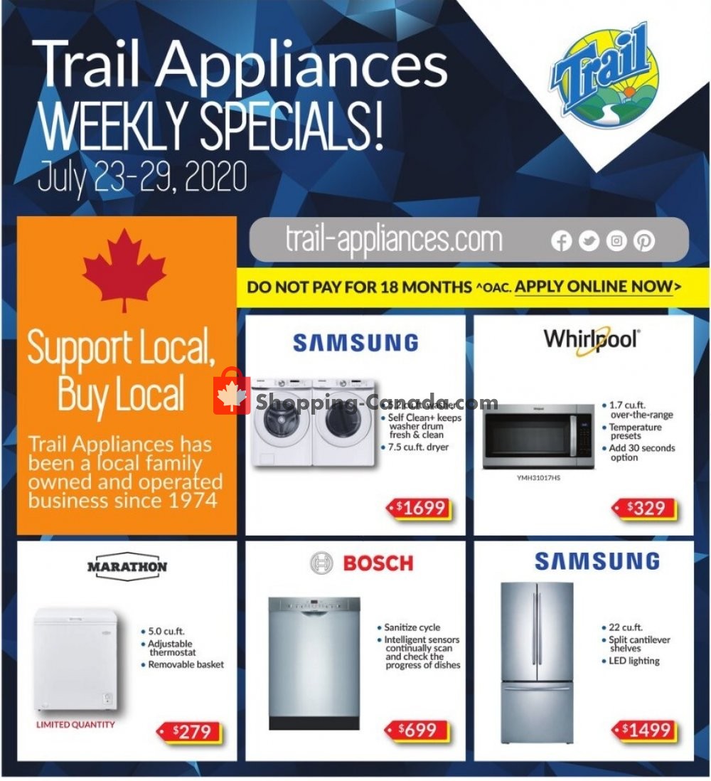 Trail Appliances flyer from Thursday July 23, 2020 to Wednesday July 29, 2020 - page 1