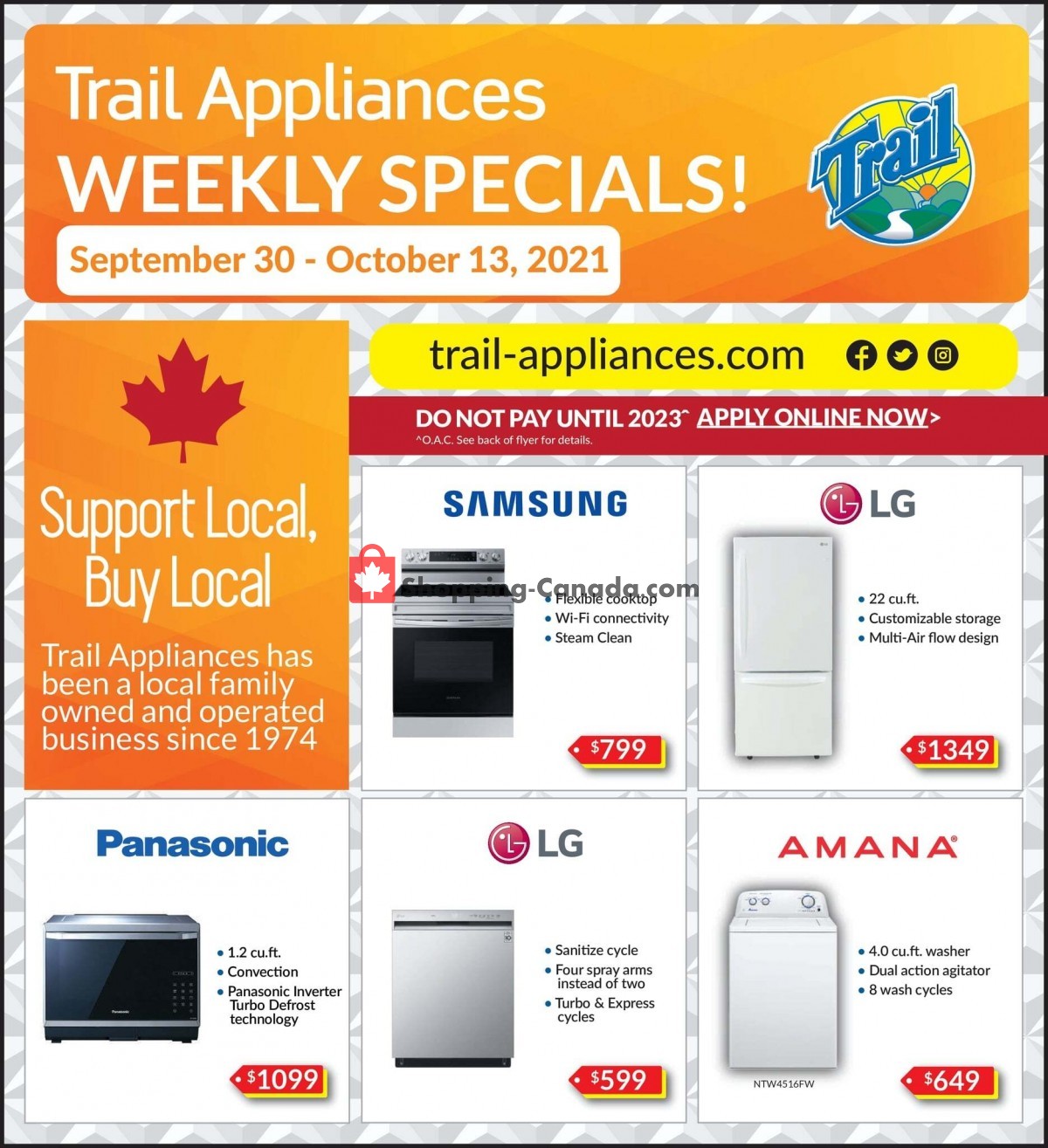 Trail Appliances flyer from Thursday September 30, 2021 to Wednesday October 13, 2021 - page 1