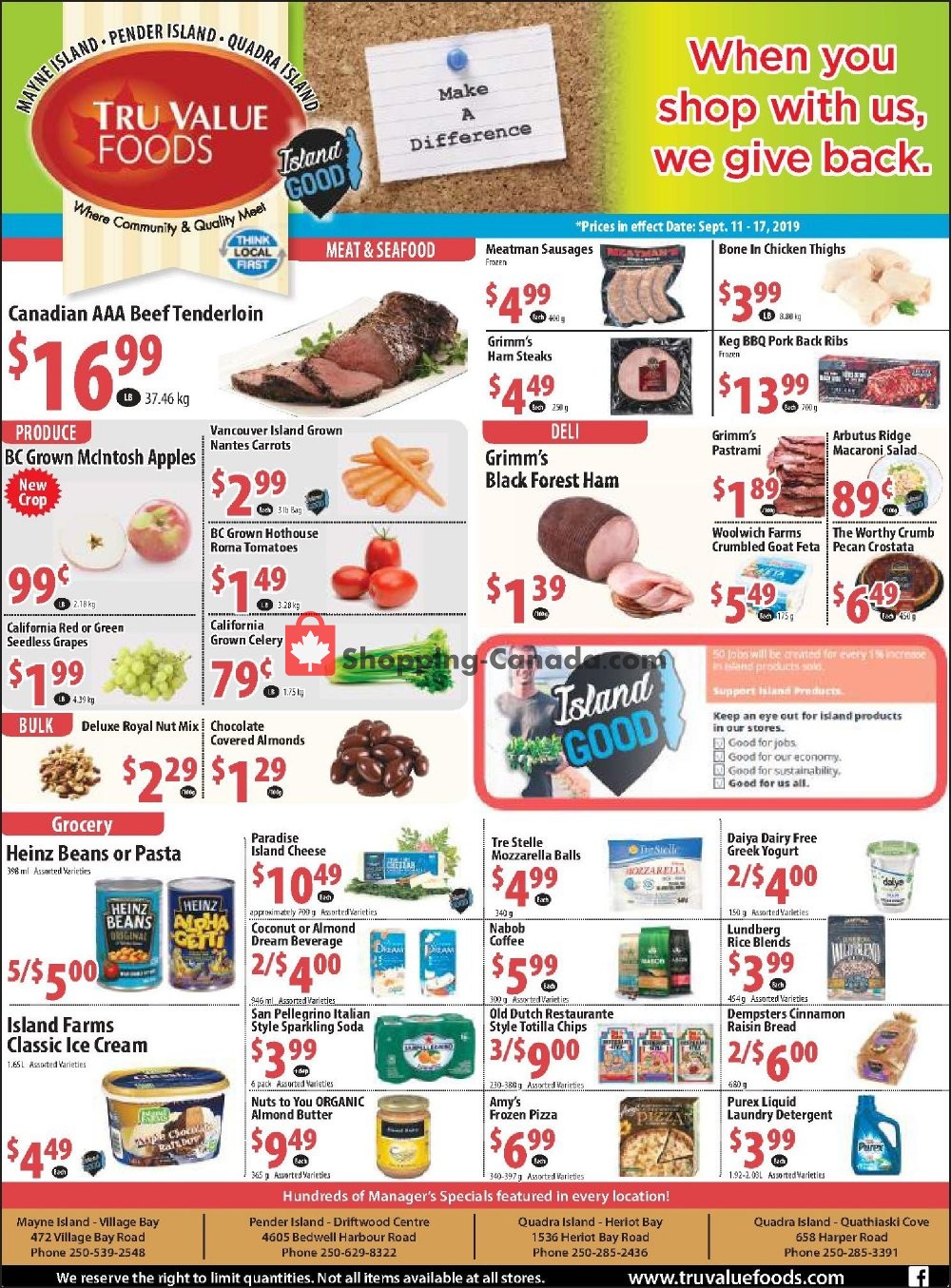 Tru Value Foods flyer from Wednesday September 11, 2019 to Tuesday September 17, 2019 - page 1