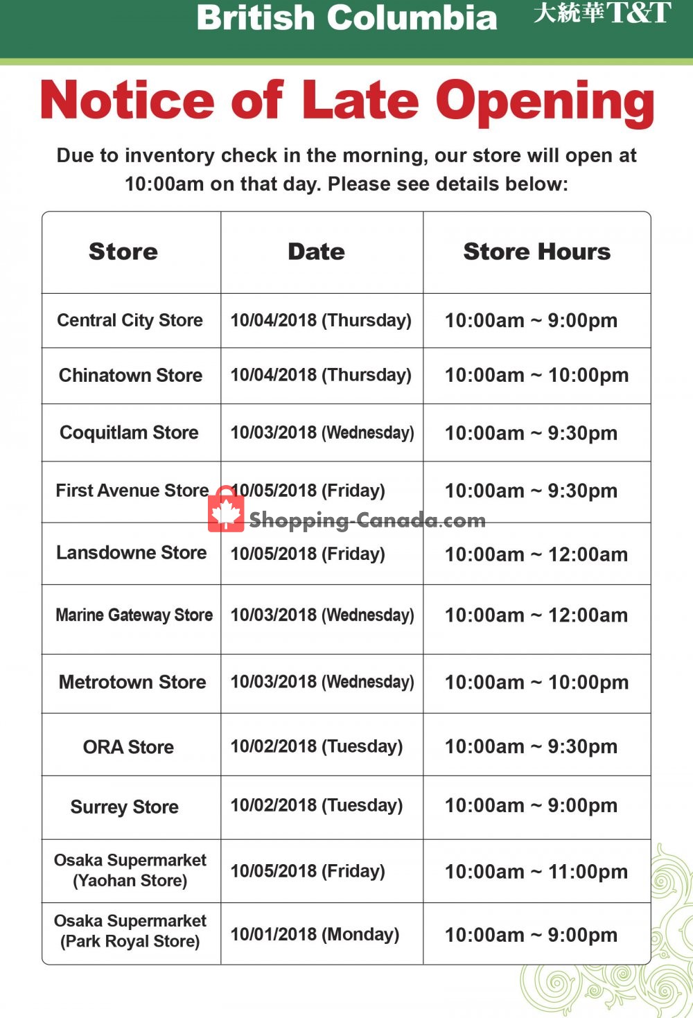 T&T Supermarket flyer from Friday October 5, 2018 to Thursday October 11, 2018 - page 7
