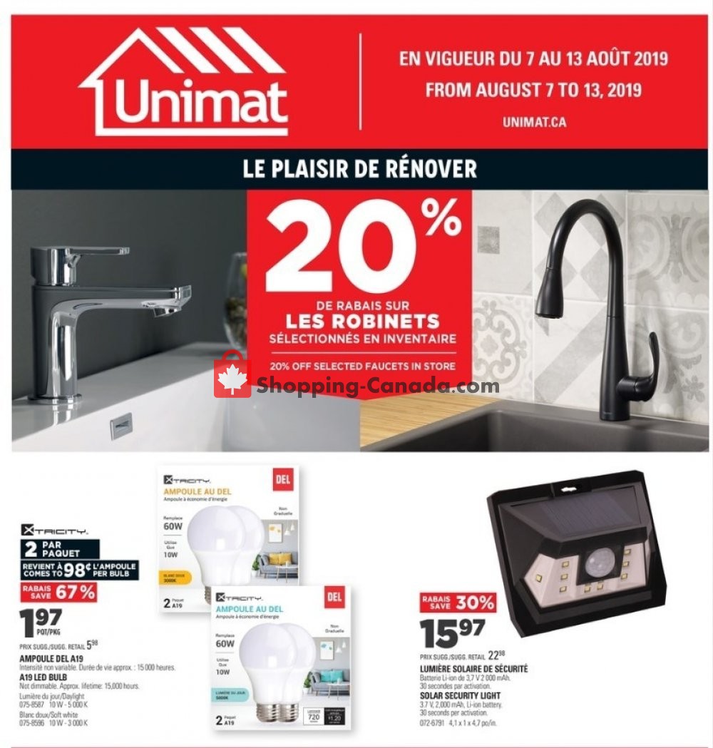 Unimat flyer from Wednesday August 7, 2019 to Tuesday August 13, 2019 - page 1