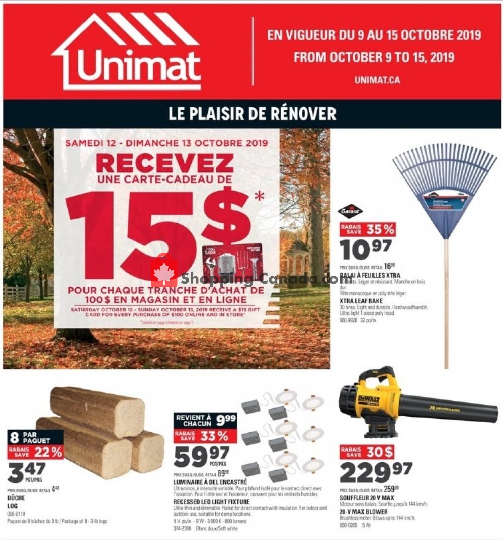 Unimat flyer from Wednesday October 9, 2019 to Tuesday October 15, 2019 - page 1