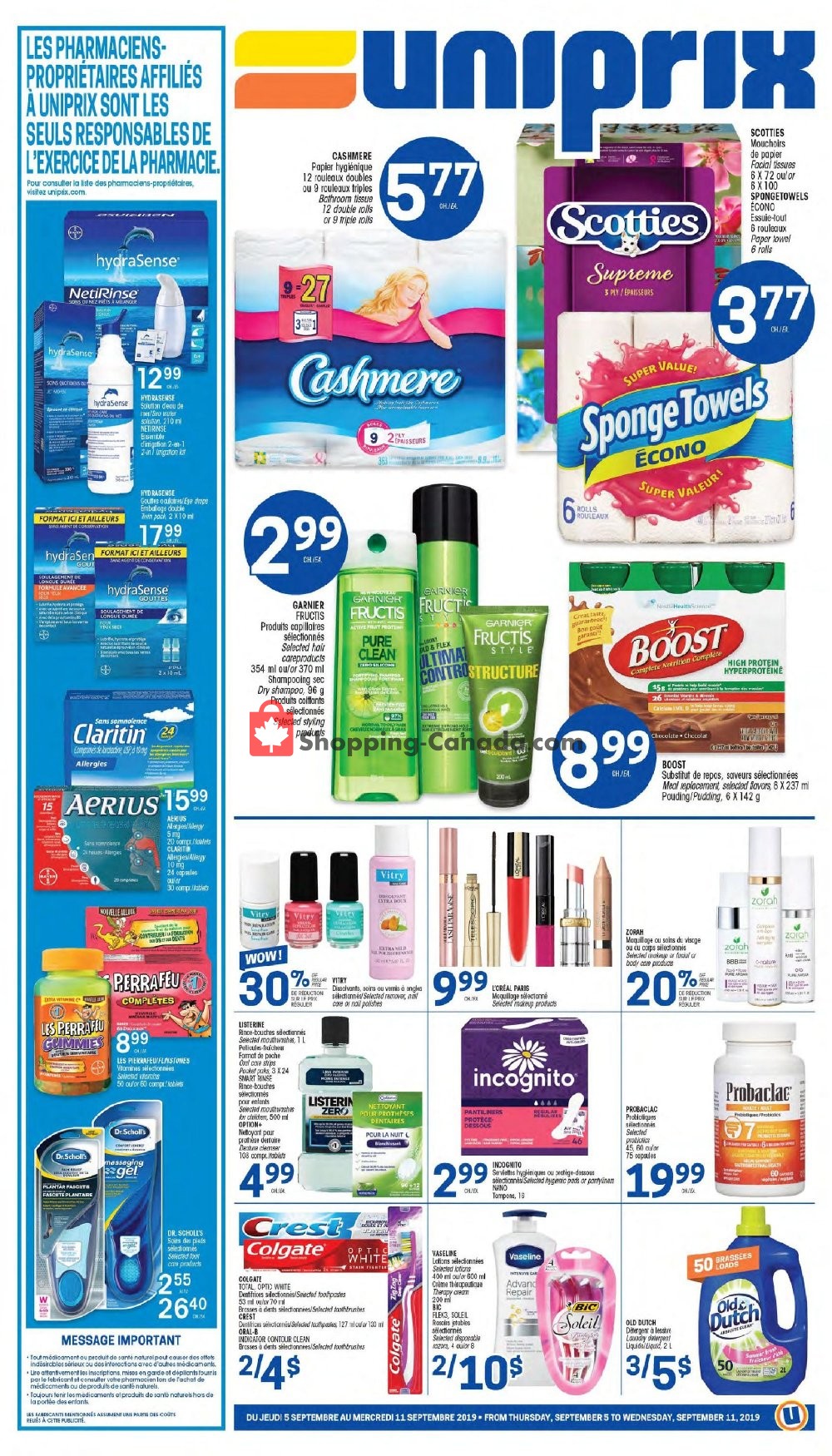 Uniprix flyer from Thursday September 5, 2019 to Wednesday September 11, 2019 - page 1
