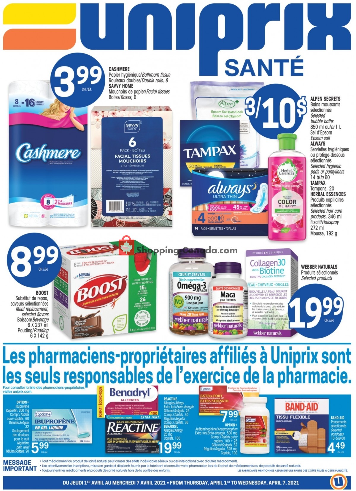 Uniprix flyer from Thursday April 1, 2021 to Wednesday April 7, 2021 - page 1