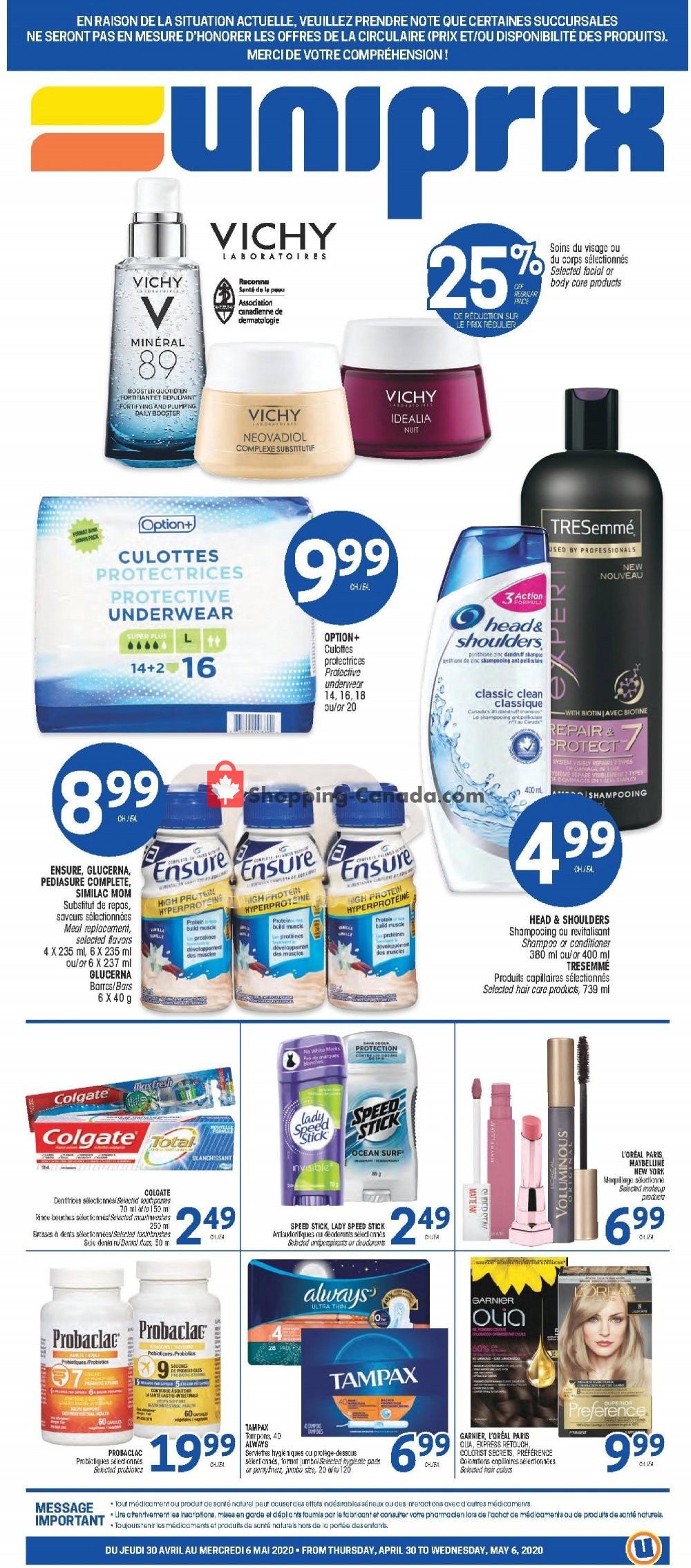 Uniprix Canada, flyer (Special Offer) April 30 May 6, 2020