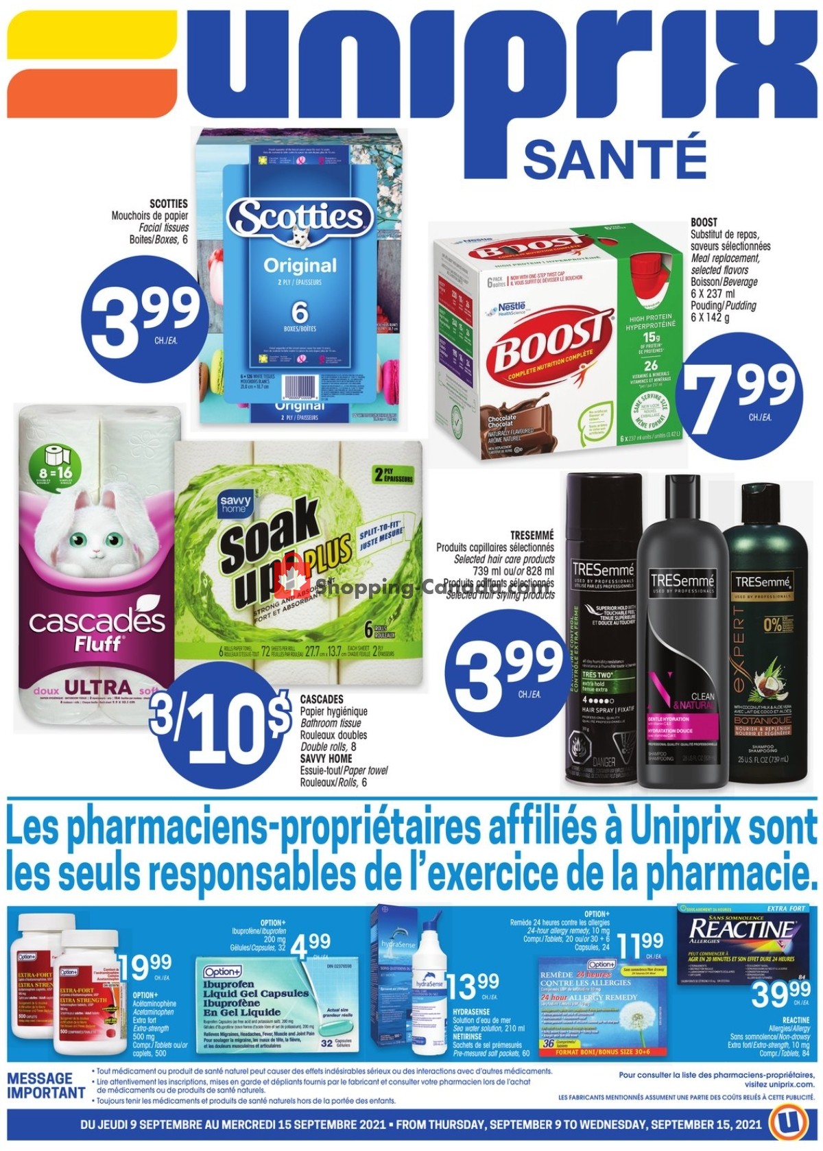 Uniprix flyer from Thursday September 9, 2021 to Wednesday September 15, 2021 - page 1