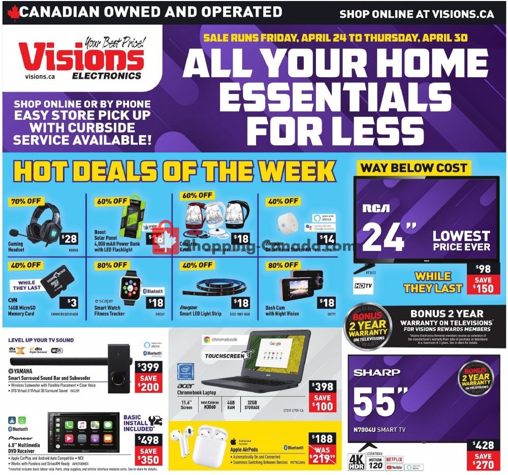 Visions Electronics flyer from Friday April 24, 2020 to Thursday April 30, 2020 - page 1