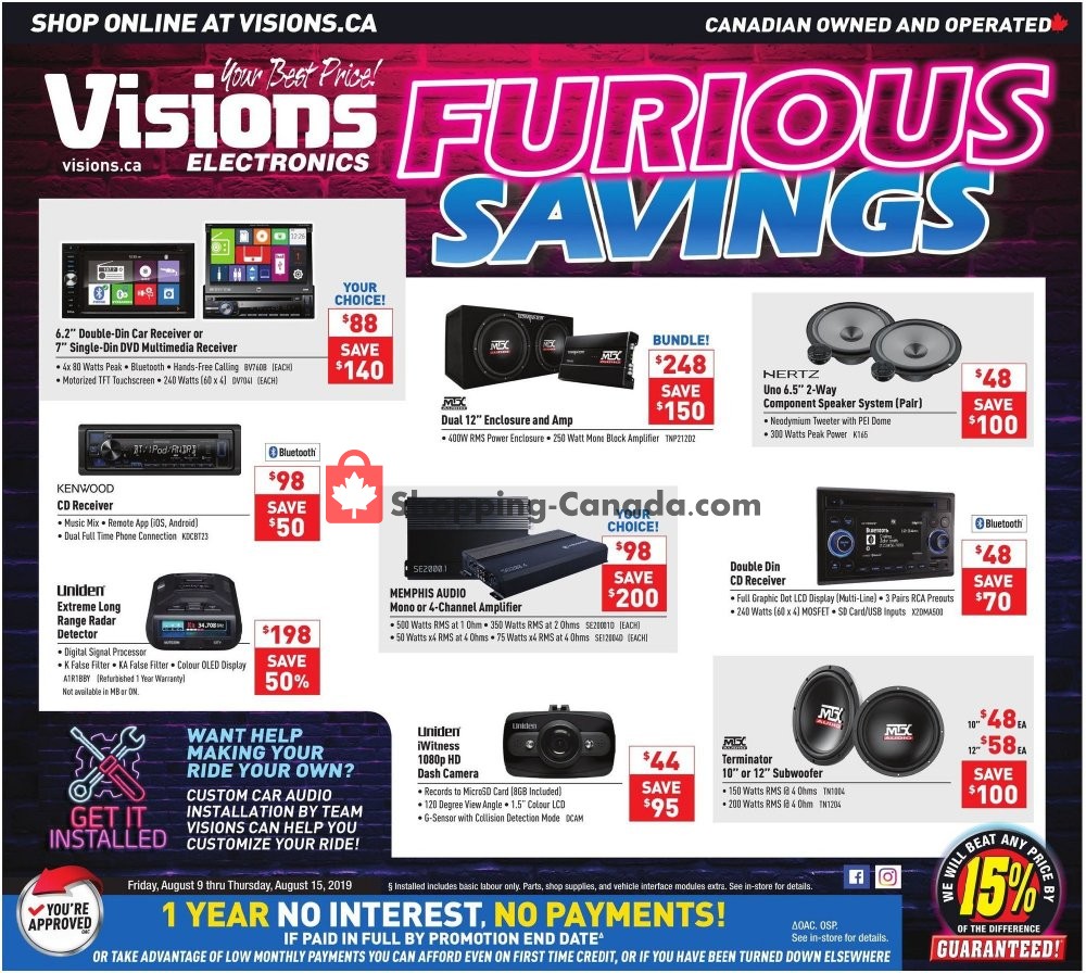 Visions Electronics flyer from Friday August 9, 2019 to Thursday August 15, 2019 - page 1
