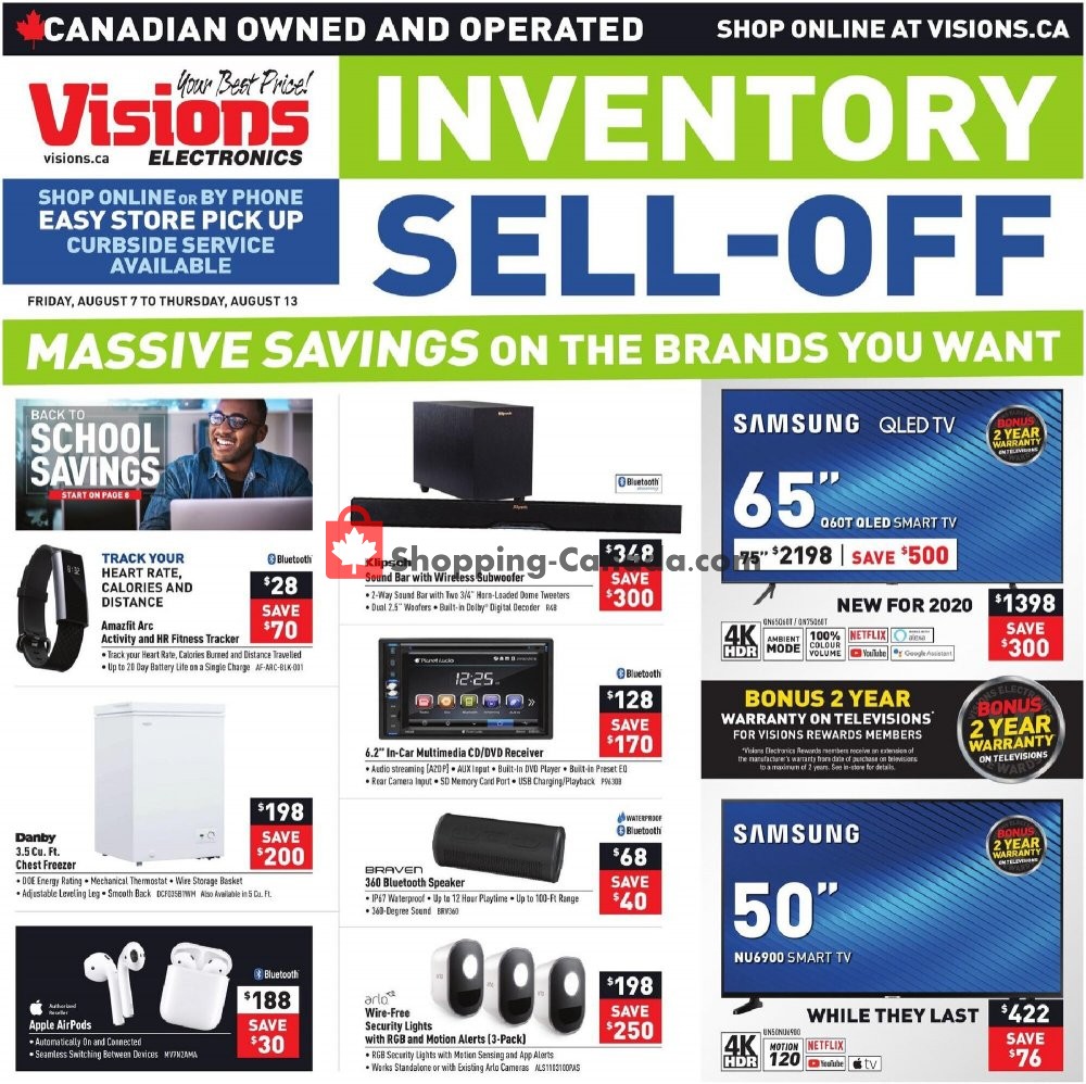 Visions Electronics flyer from Friday August 7, 2020 to Thursday August 13, 2020 - page 1