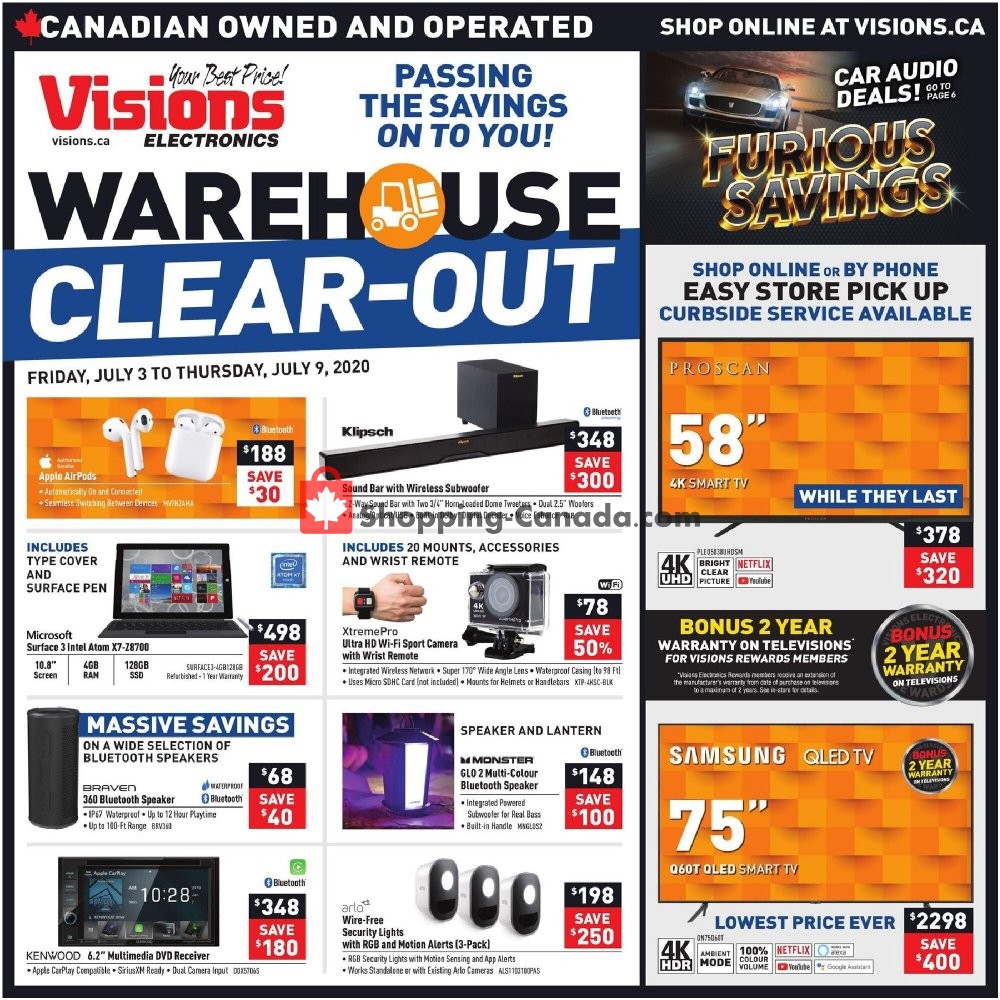 Visions Electronics flyer from Friday July 3, 2020 to Thursday July 9, 2020 - page 1