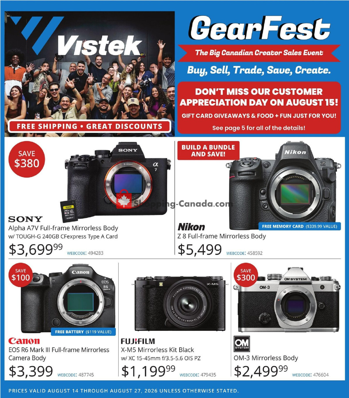 Vistek flyer from Friday August 14, 2026 to Thursday August 27, 2026 - page 1