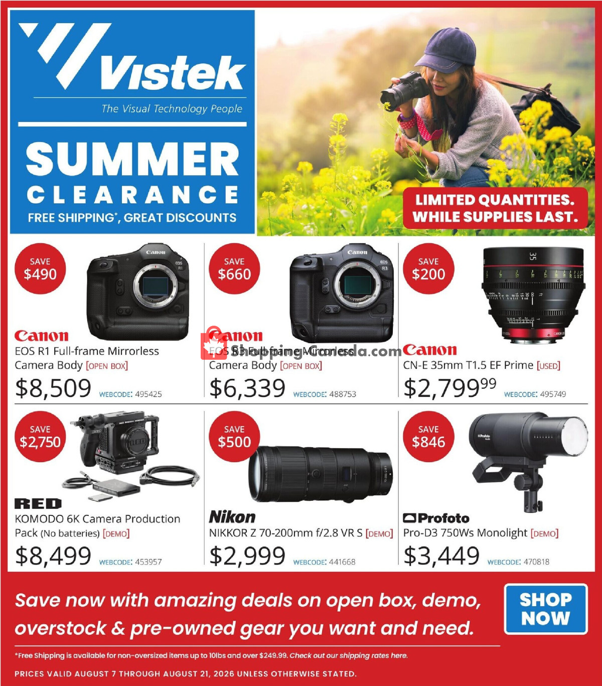 Vistek flyer from Friday August 7, 2026 to Friday August 21, 2026 - page 1