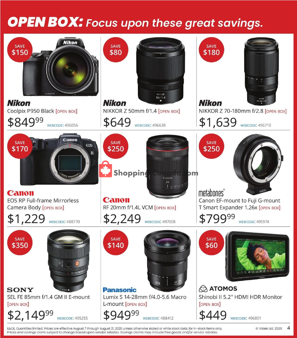 Vistek flyer from Friday August 7, 2026 to Friday August 21, 2026 - page 4