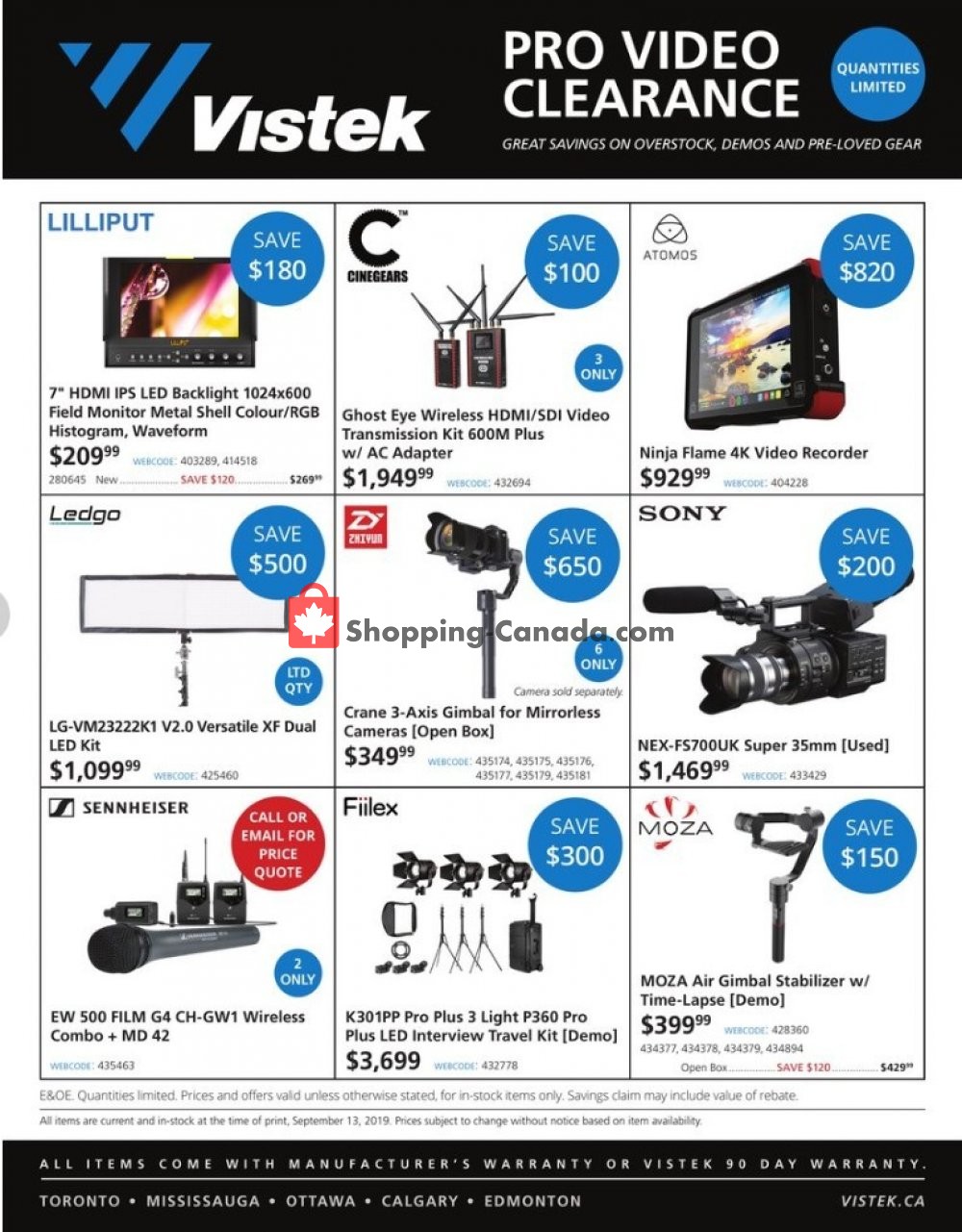 Vistek flyer from Friday September 20, 2019 to Sunday October 20, 2019 - page 1