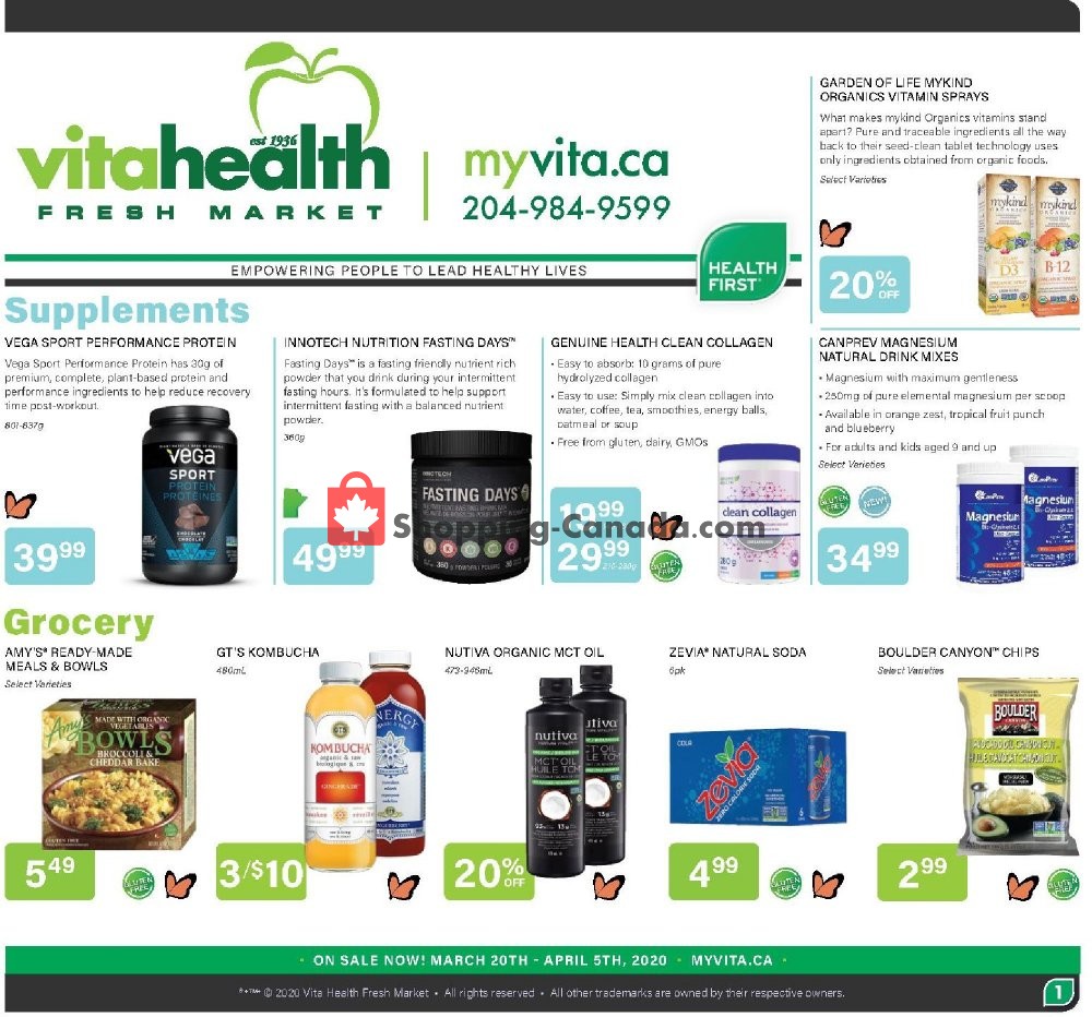 Vita Health Fresh Market flyer from Friday March 20, 2020 to Sunday April 5, 2020 - page 1