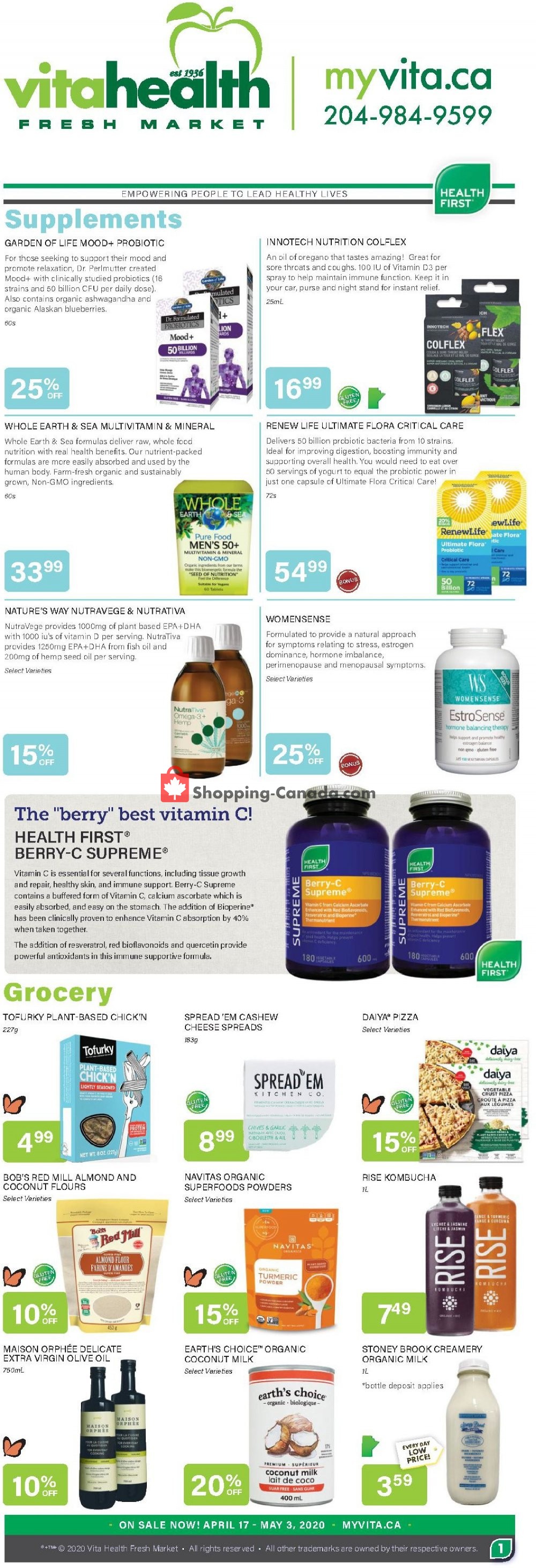 Vita Health Fresh Market flyer from Friday April 17, 2020 to Sunday May 3, 2020 - page 1