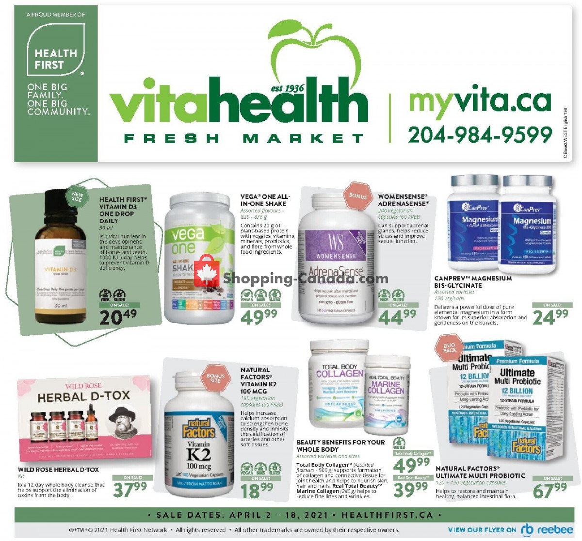 Vita Health Fresh Market flyer from Friday April 2, 2021 to Sunday April 18, 2021 - page 1