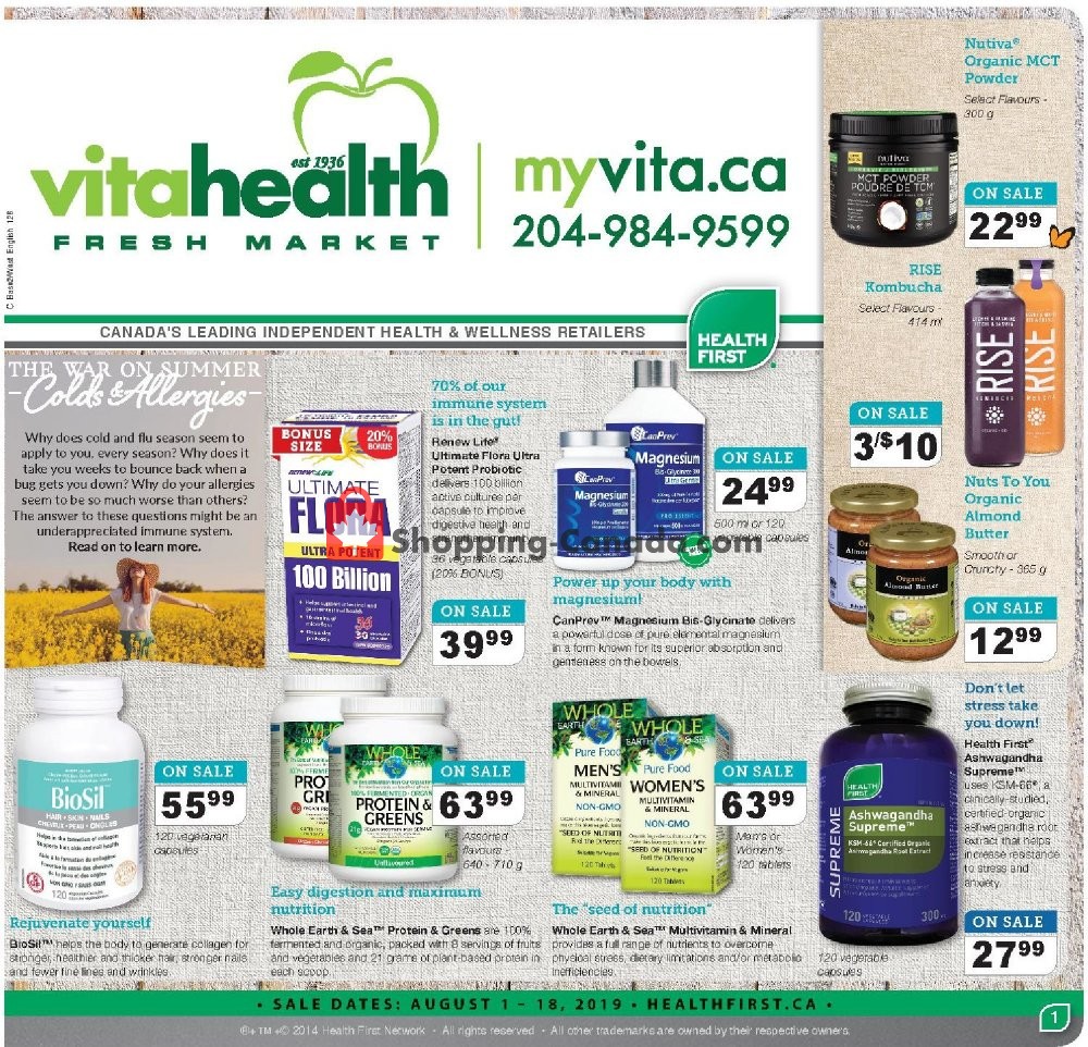 Vita Health Fresh Market flyer from Thursday August 1, 2019 to Sunday August 18, 2019 - page 1