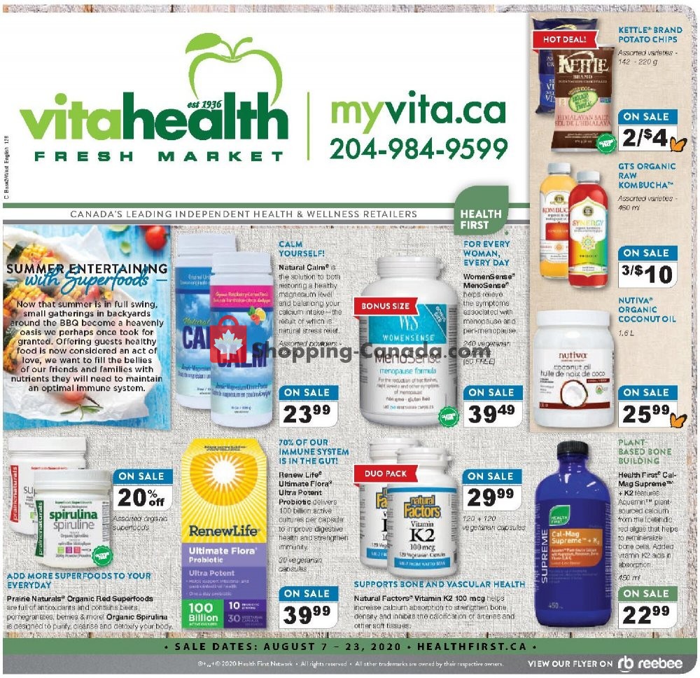 Vita Health Fresh Market flyer from Friday August 7, 2020 to Sunday August 23, 2020 - page 1