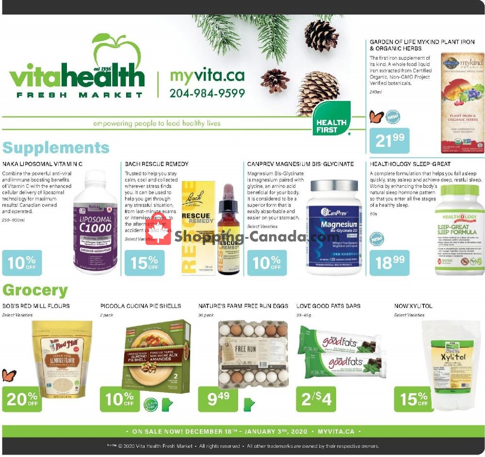 Vita Health Fresh Market flyer from Friday December 18, 2020 to Sunday January 3, 2021 - page 1