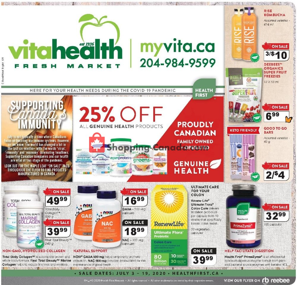 Vita Health Fresh Market flyer from Friday July 3, 2020 to Sunday July 19, 2020 - page 1