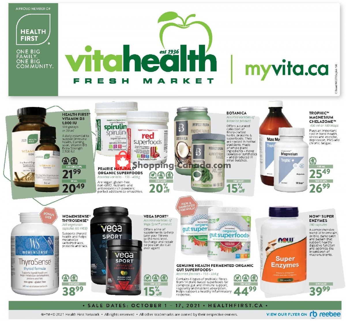 Vita Health Fresh Market flyer from Friday October 1, 2021 to Sunday October 17, 2021 - page 1