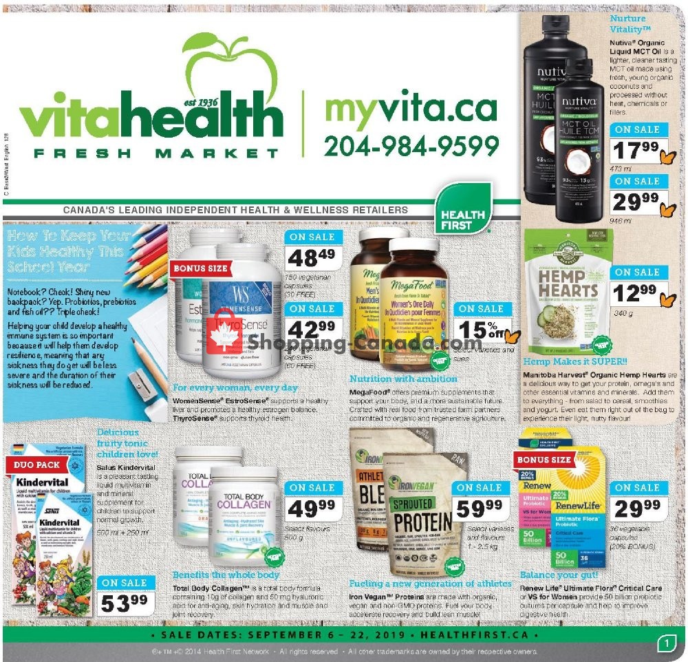 Vita Health Fresh Market flyer from Friday September 6, 2019 to Sunday September 22, 2019 - page 1