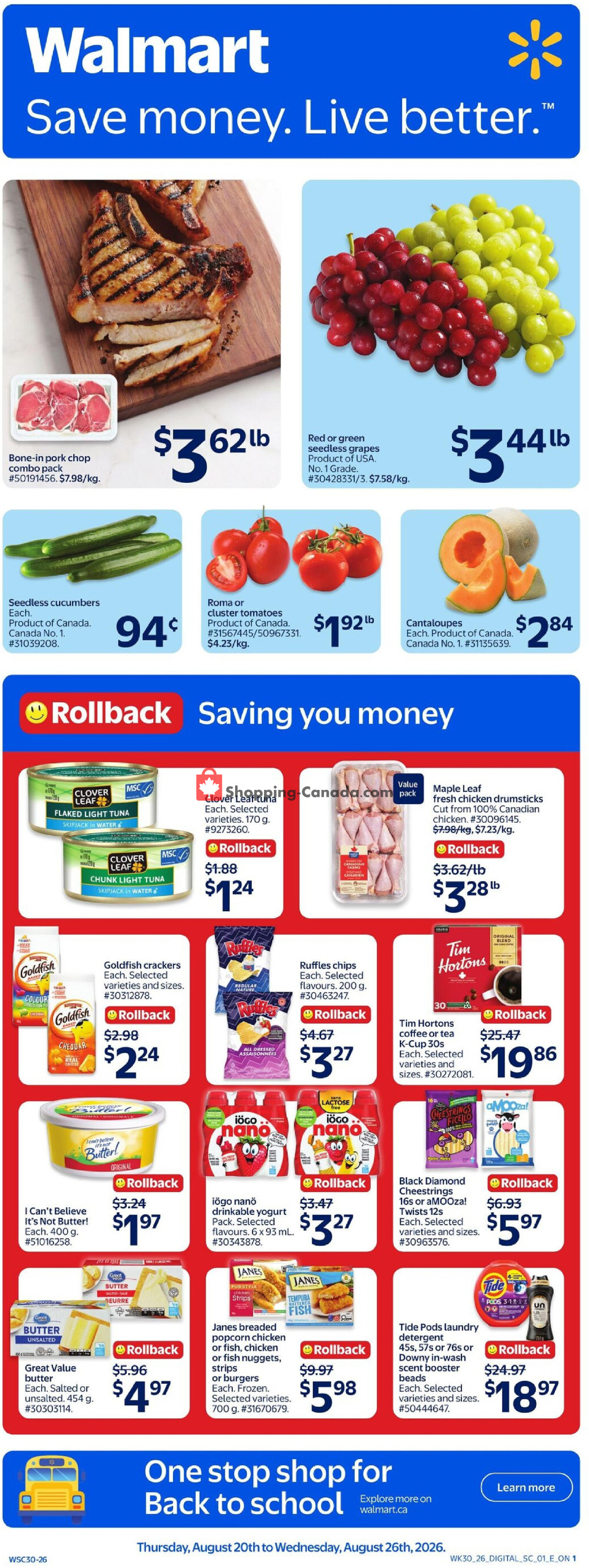 Walmart flyer from Thursday August 20, 2026 to Wednesday August 26, 2026 - page 1