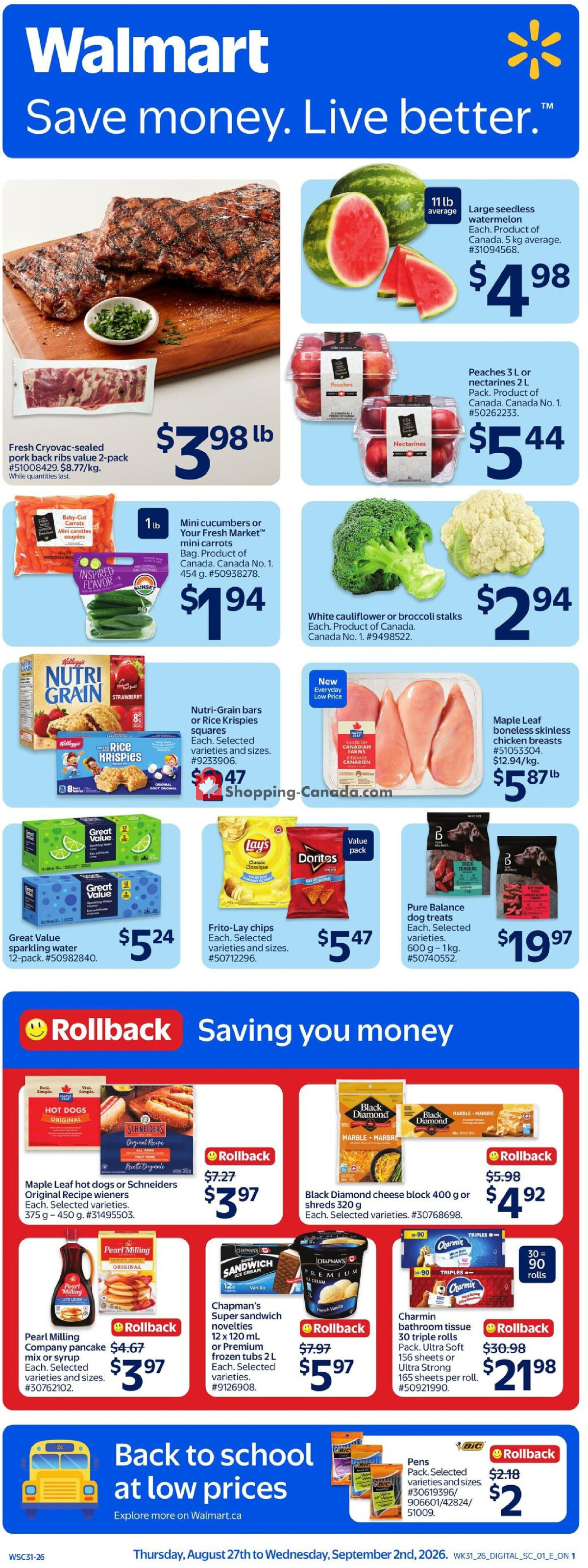 Walmart flyer from Thursday August 27, 2026 to Wednesday September 2, 2026 - page 1