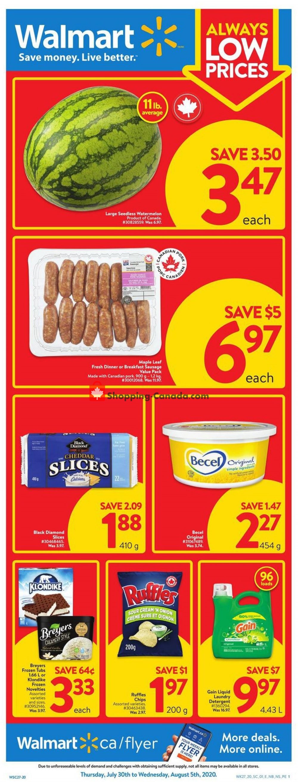 Walmart flyer from Thursday July 30, 2020 to Wednesday August 5, 2020 - page 1