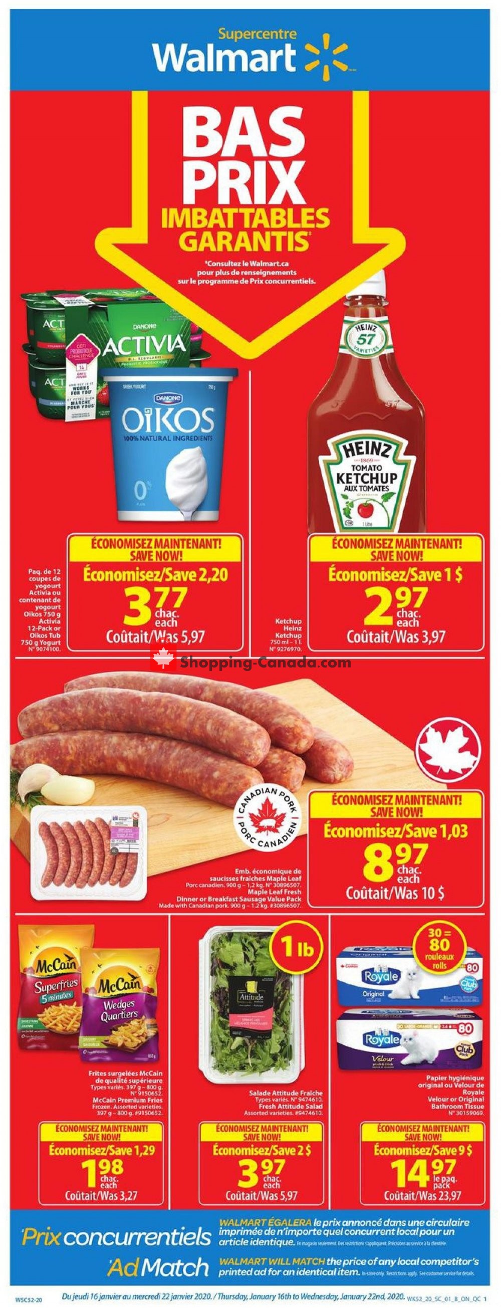 Walmart flyer from Thursday January 16, 2020 to Wednesday January 22, 2020 - page 1