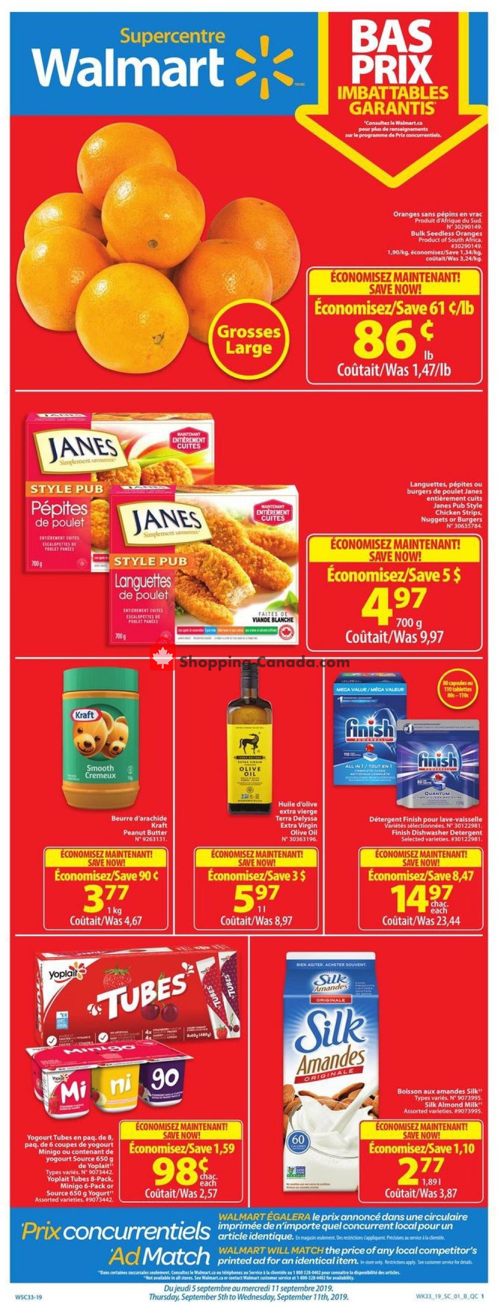 Walmart flyer from Thursday September 5, 2019 to Wednesday September 11, 2019 - page 1