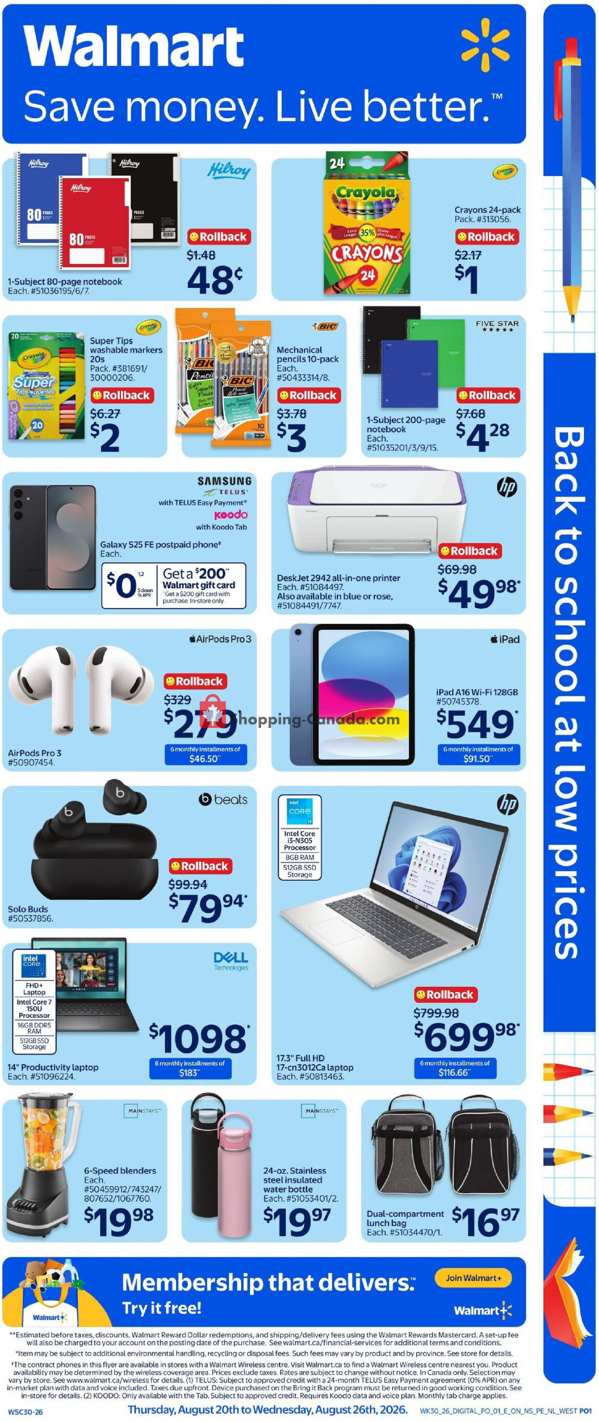 Walmart flyer from Thursday August 20, 2026 to Wednesday August 26, 2026 - page 1