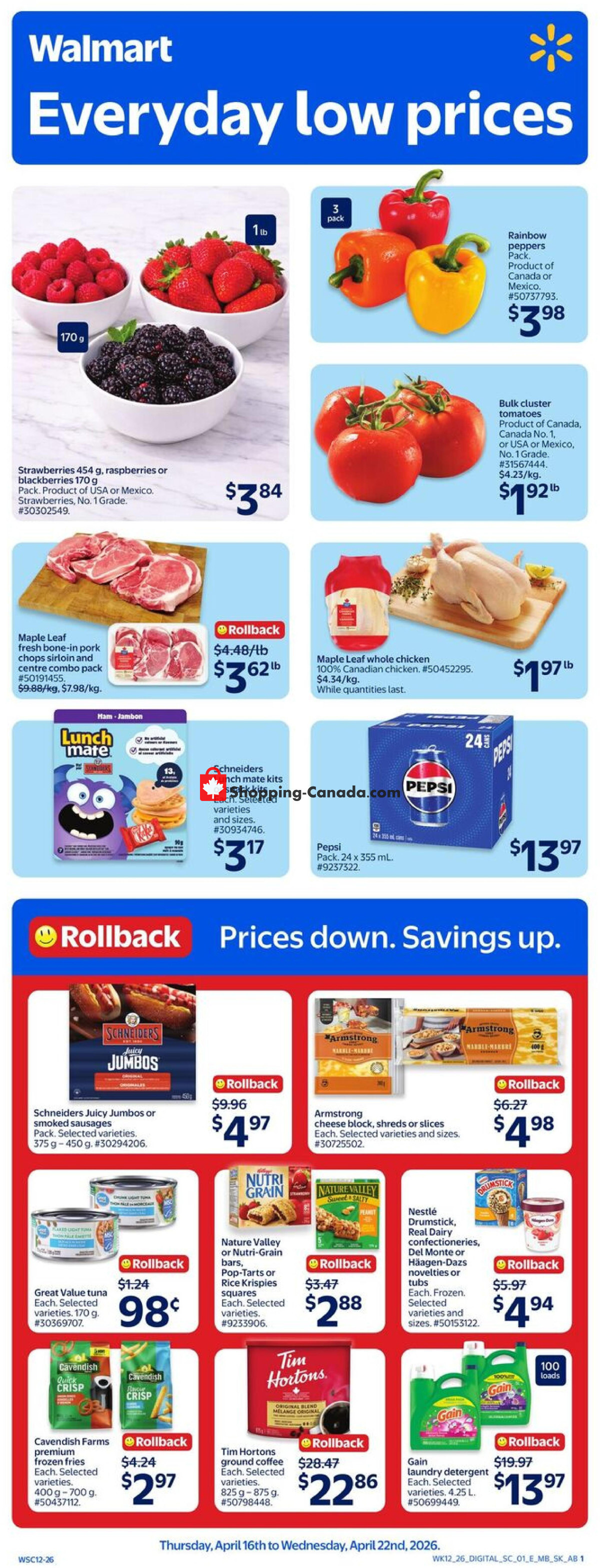 First page of Walmart flyer - preview - from Thursday April 16, 2026 to Wednesday April 22, 2026