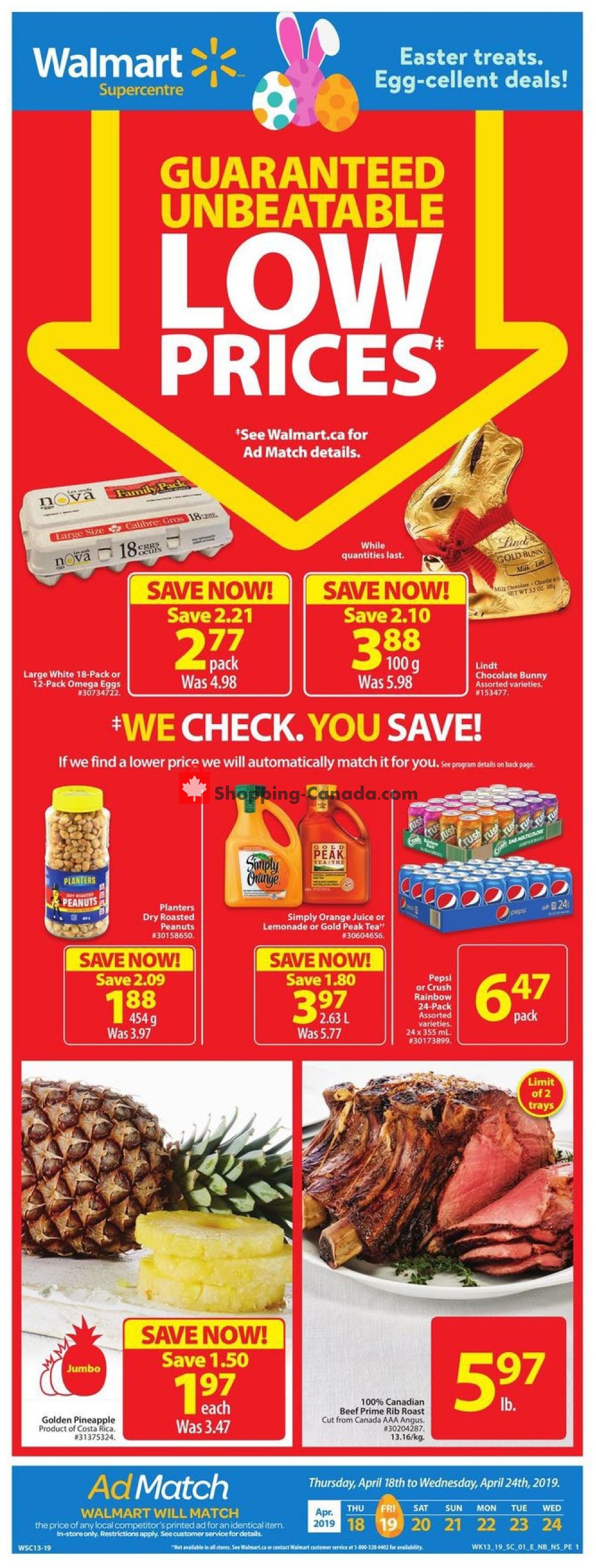 Walmart flyer from Thursday April 18, 2019 to Wednesday April 24, 2019 - page 1