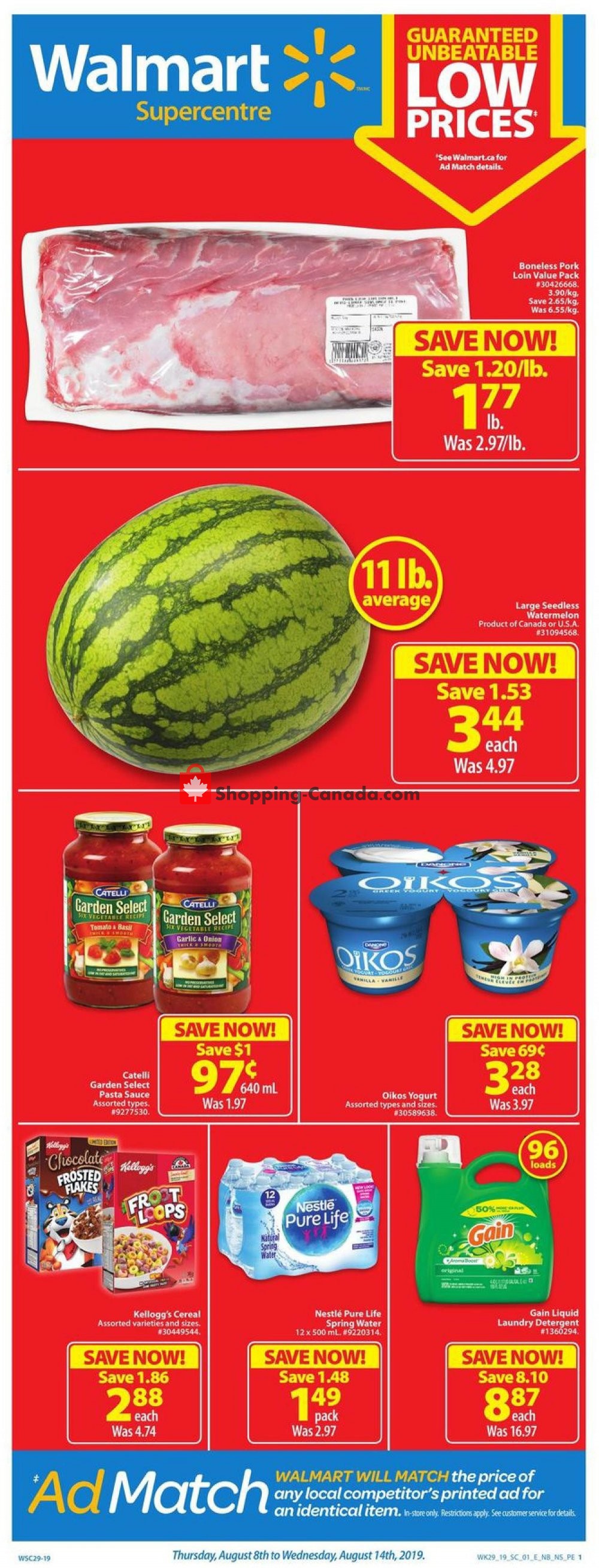 Walmart flyer from Thursday August 8, 2019 to Wednesday August 14, 2019 - page 1