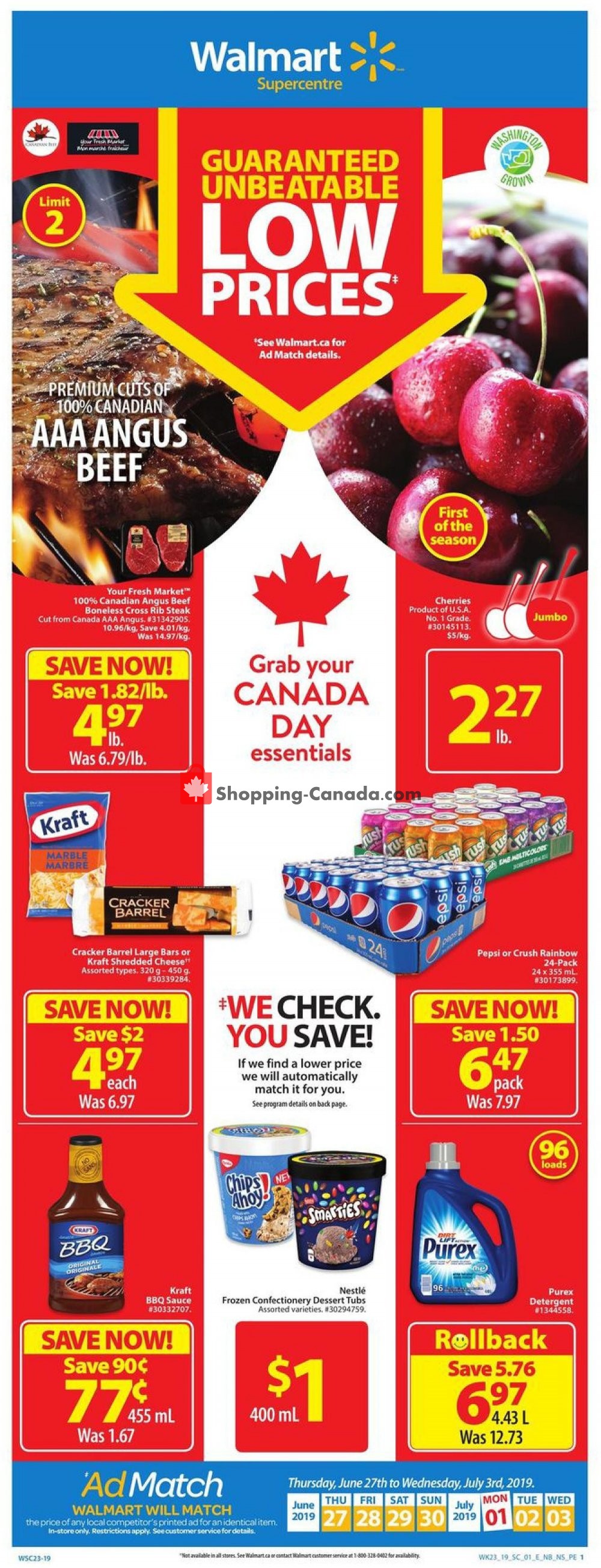 Walmart flyer from Thursday June 27, 2019 to Wednesday July 3, 2019 - page 1