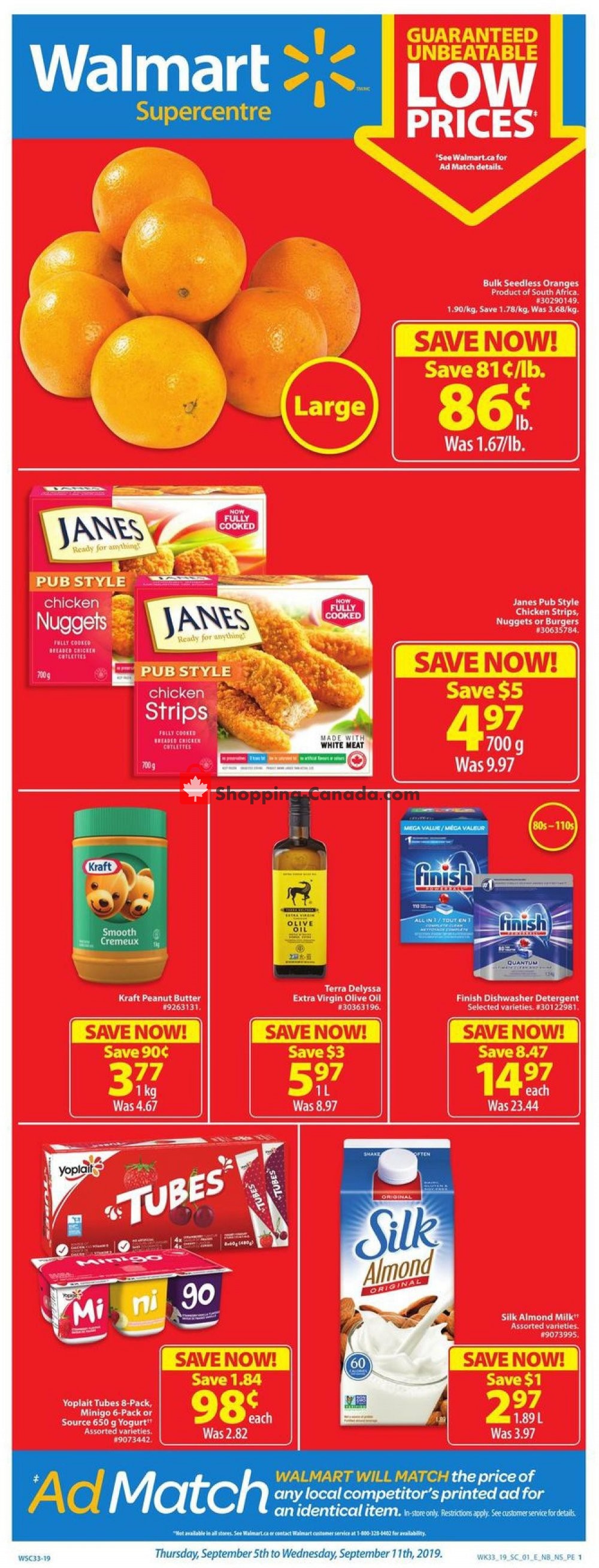 Walmart flyer from Thursday September 5, 2019 to Wednesday September 11, 2019 - page 1