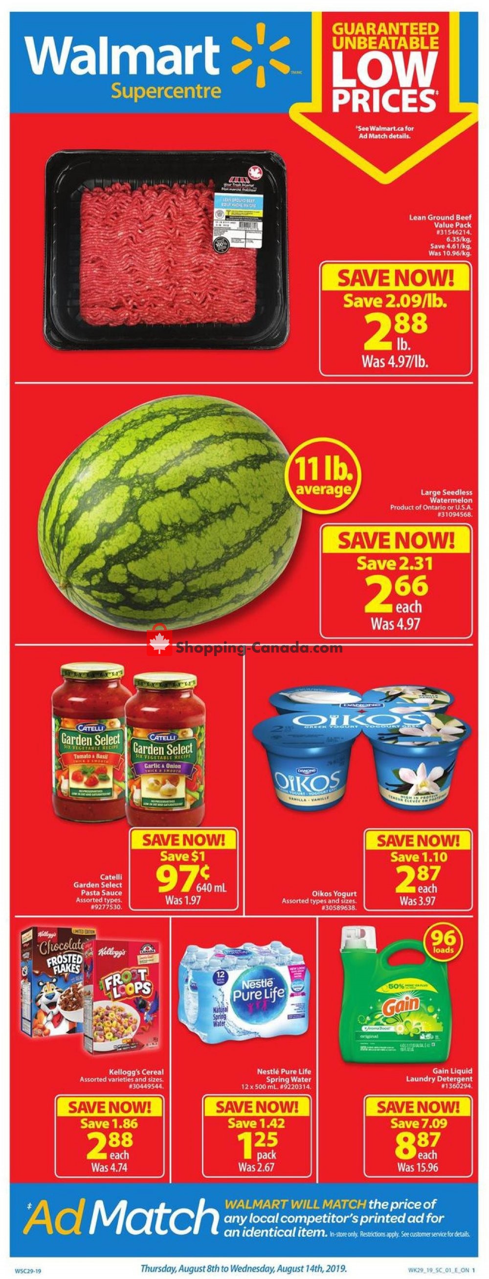 Walmart flyer from Thursday August 8, 2019 to Wednesday August 14, 2019 - page 1