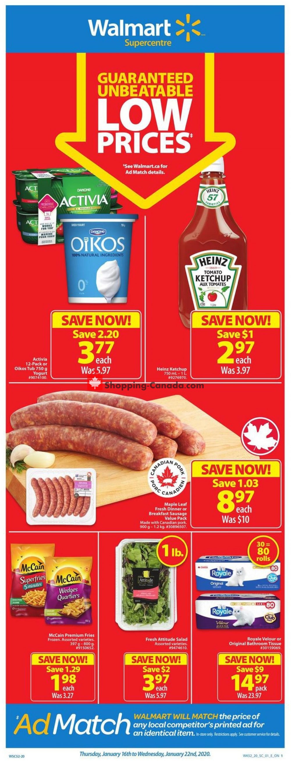 Walmart flyer from Thursday January 16, 2020 to Wednesday January 22, 2020 - page 1