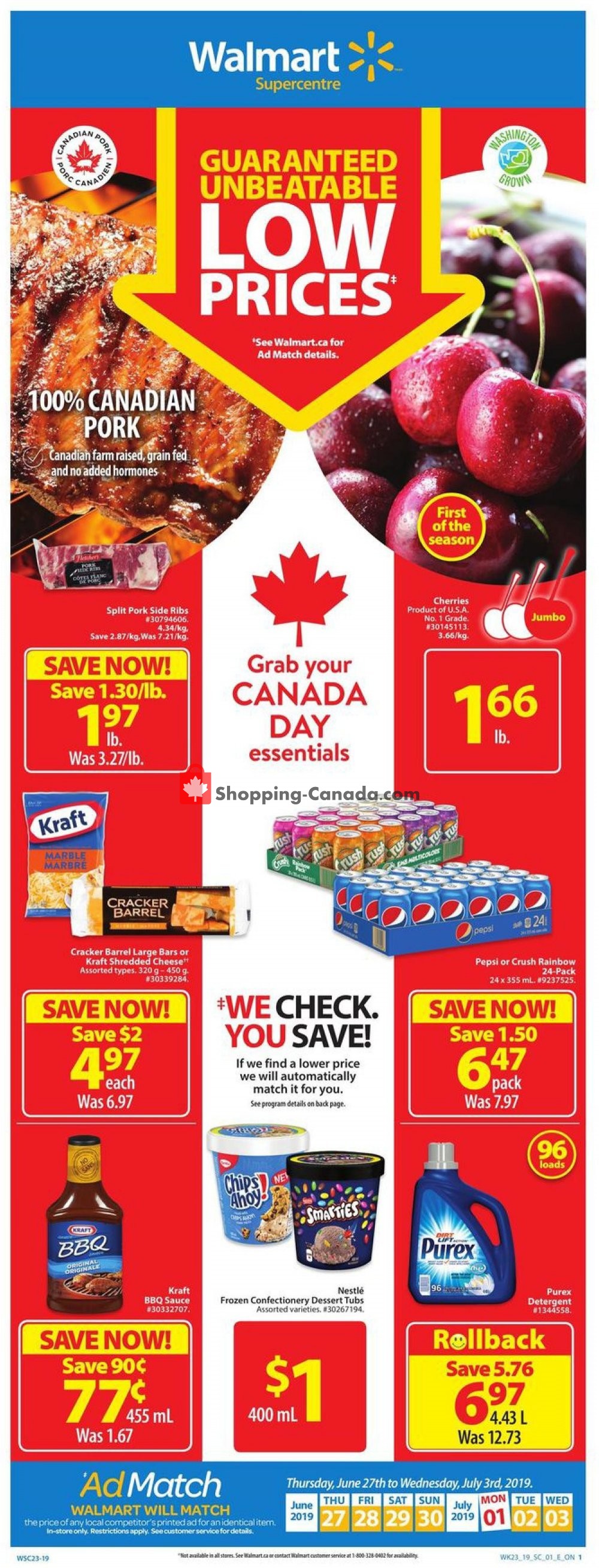 Walmart flyer from Thursday June 27, 2019 to Wednesday July 3, 2019 - page 1