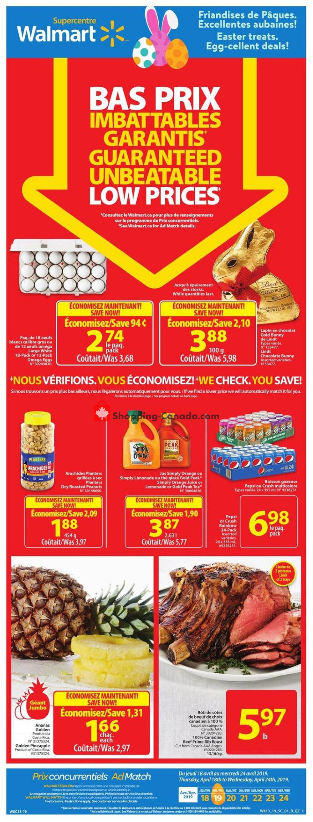 Walmart flyer from Thursday April 18, 2019 to Wednesday April 24, 2019 - page 1