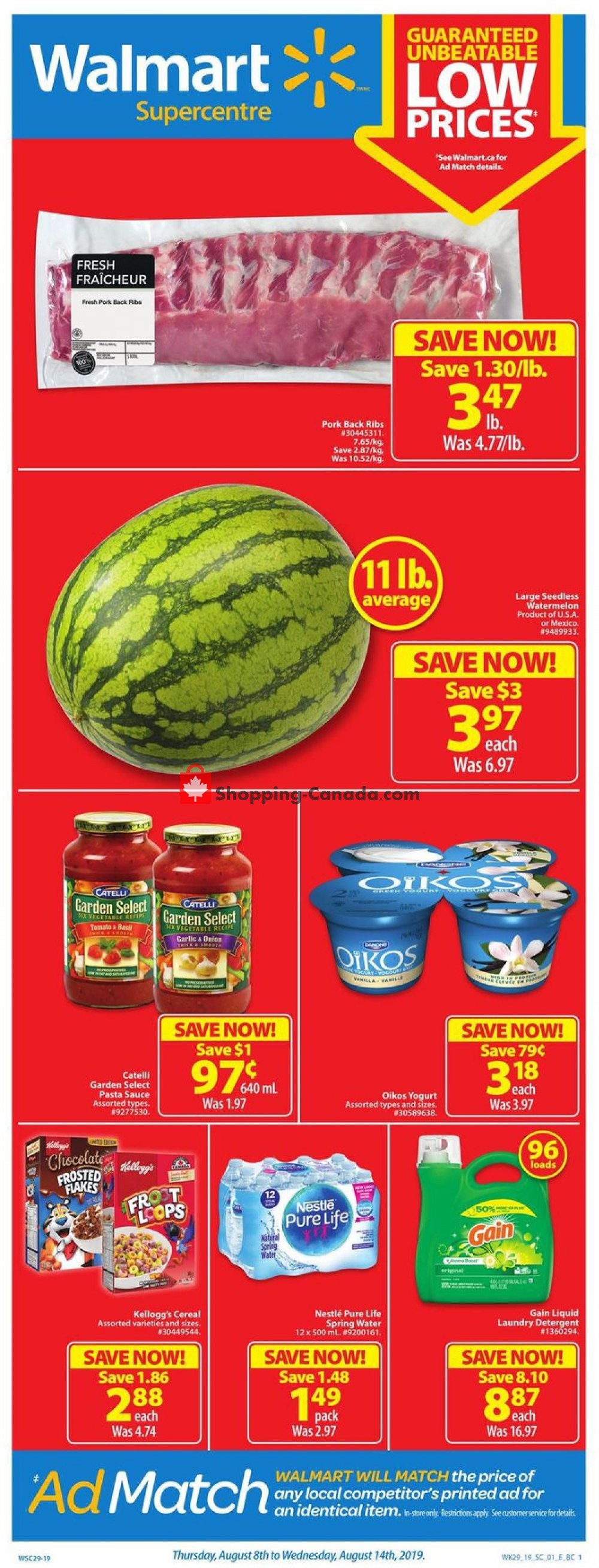 Walmart flyer from Thursday August 8, 2019 to Wednesday August 14, 2019 - page 1