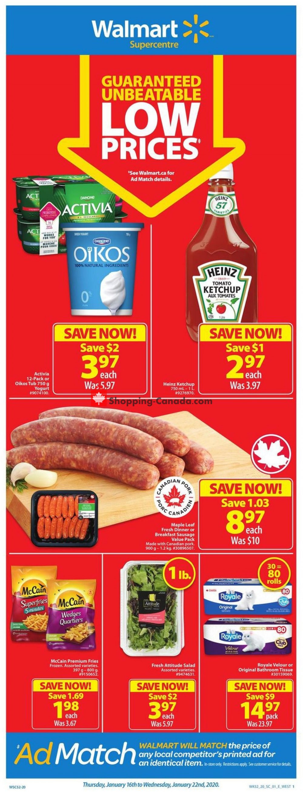 Walmart flyer from Thursday January 16, 2020 to Wednesday January 22, 2020 - page 1