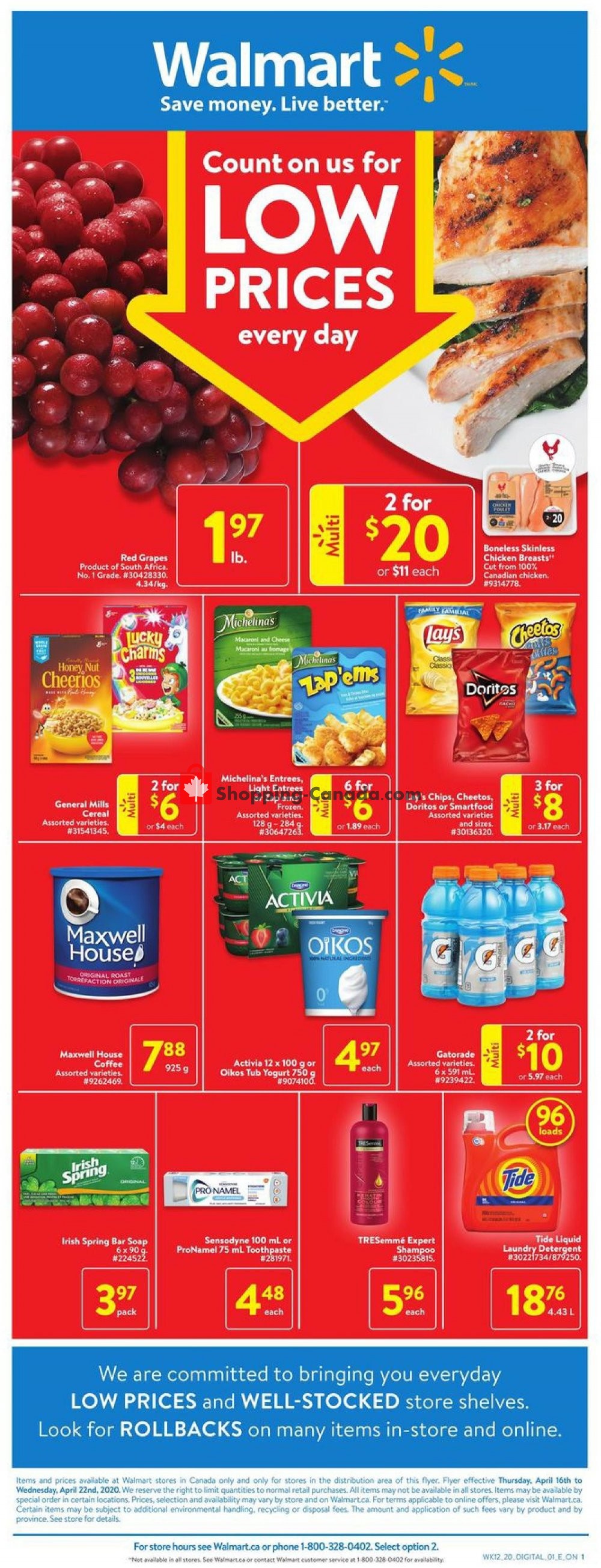 Walmart Canada, flyer (Low Prices ON) April 16 April 22, 2020