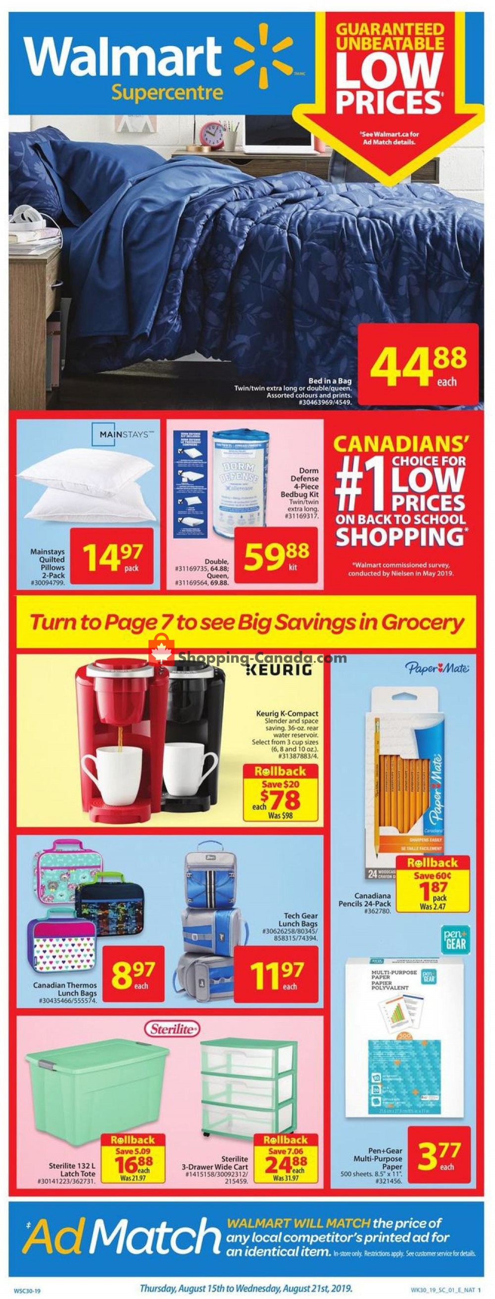 Walmart flyer from Thursday August 15, 2019 to Wednesday August 21, 2019 - page 1