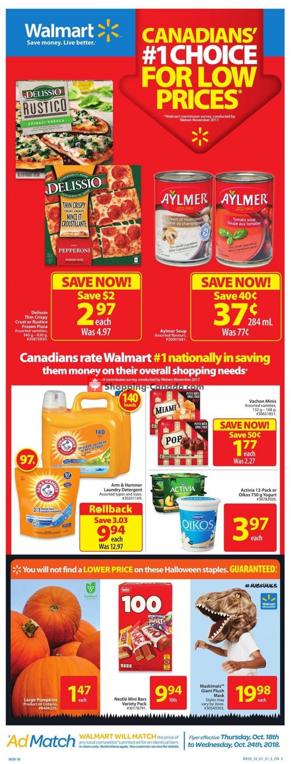 Walmart flyer from Thursday October 18, 2018 to Wednesday October 24, 2018 - page 1